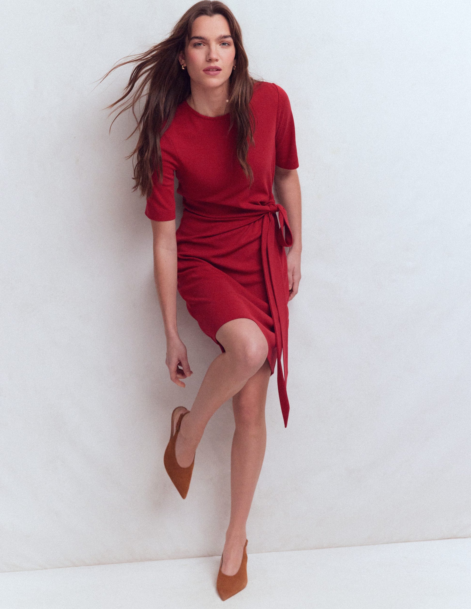 Zinnia Kurzes Jerseykleid zum Binden-Sattes Kastanienbraun-1