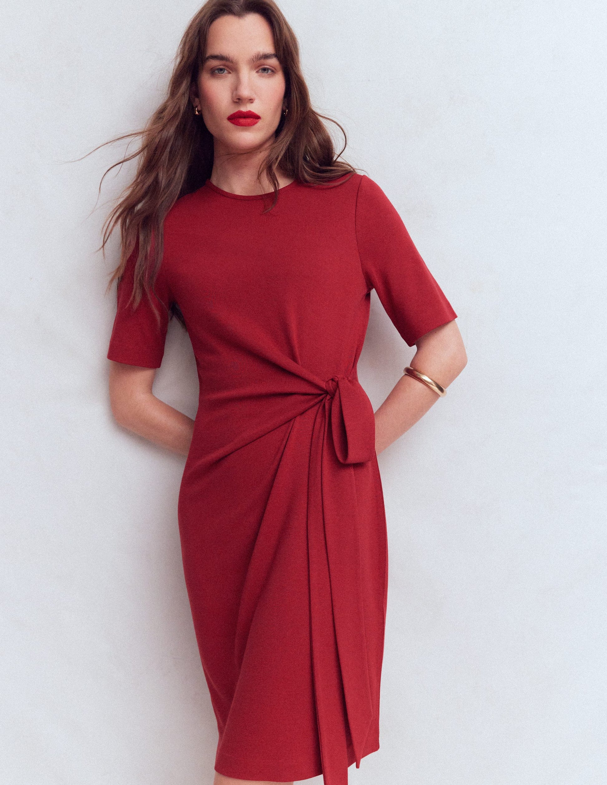 Robe courte Zinnia en point de Rome à nouer-Châtaigne profonde-2