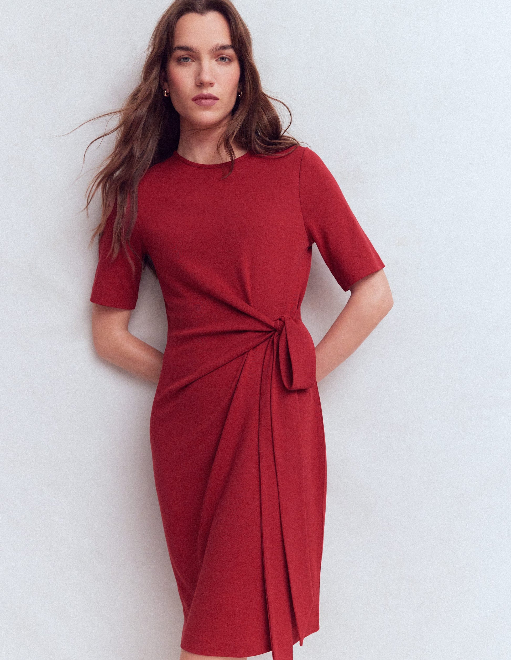 Zinnia Kurzes Jerseykleid zum Binden-Sattes Kastanienbraun-2