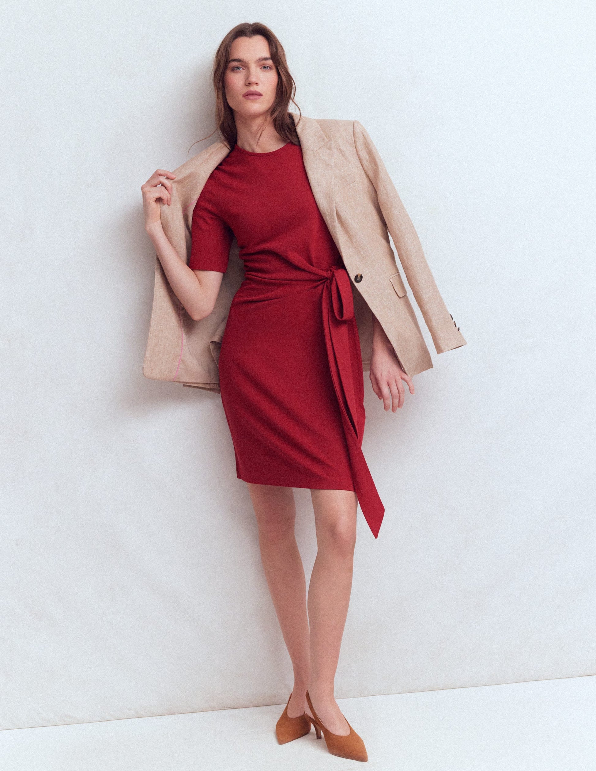 Zinnia Kurzes Jerseykleid zum Binden-Sattes Kastanienbraun-5