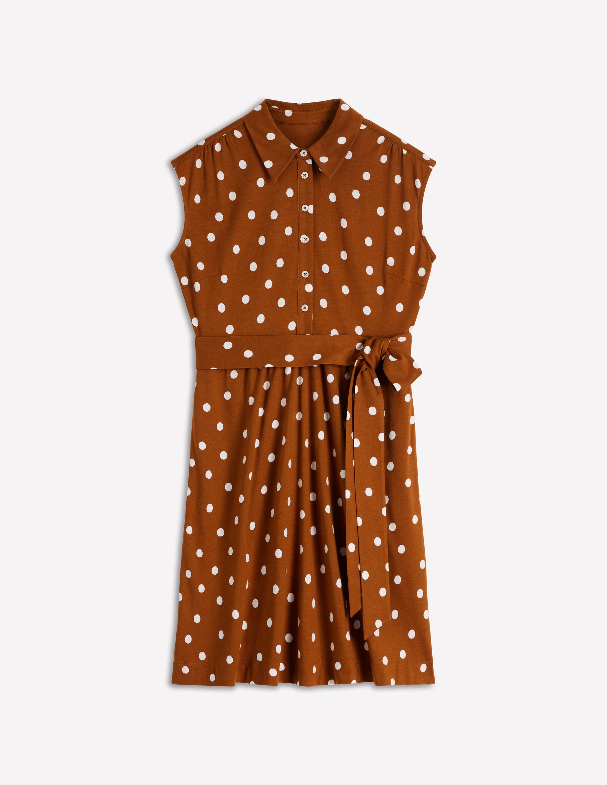 Honor Kurzes Jersey-Hemdblusenkleid-Cognac, Gemalte Tupfen-7