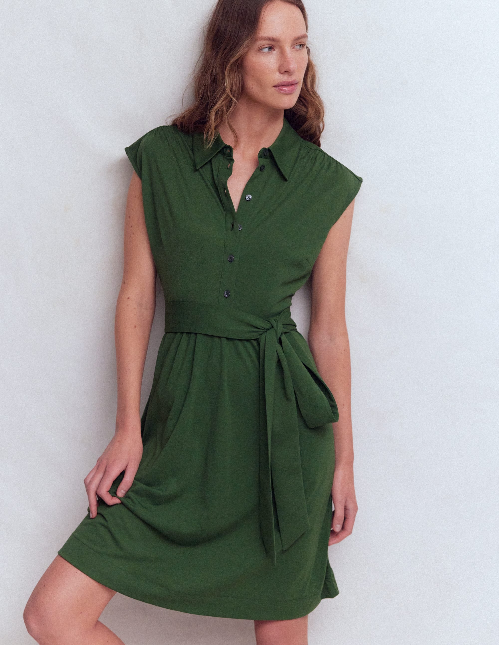 Robe-chemise courte Honor en jersey-Fève - Image 1