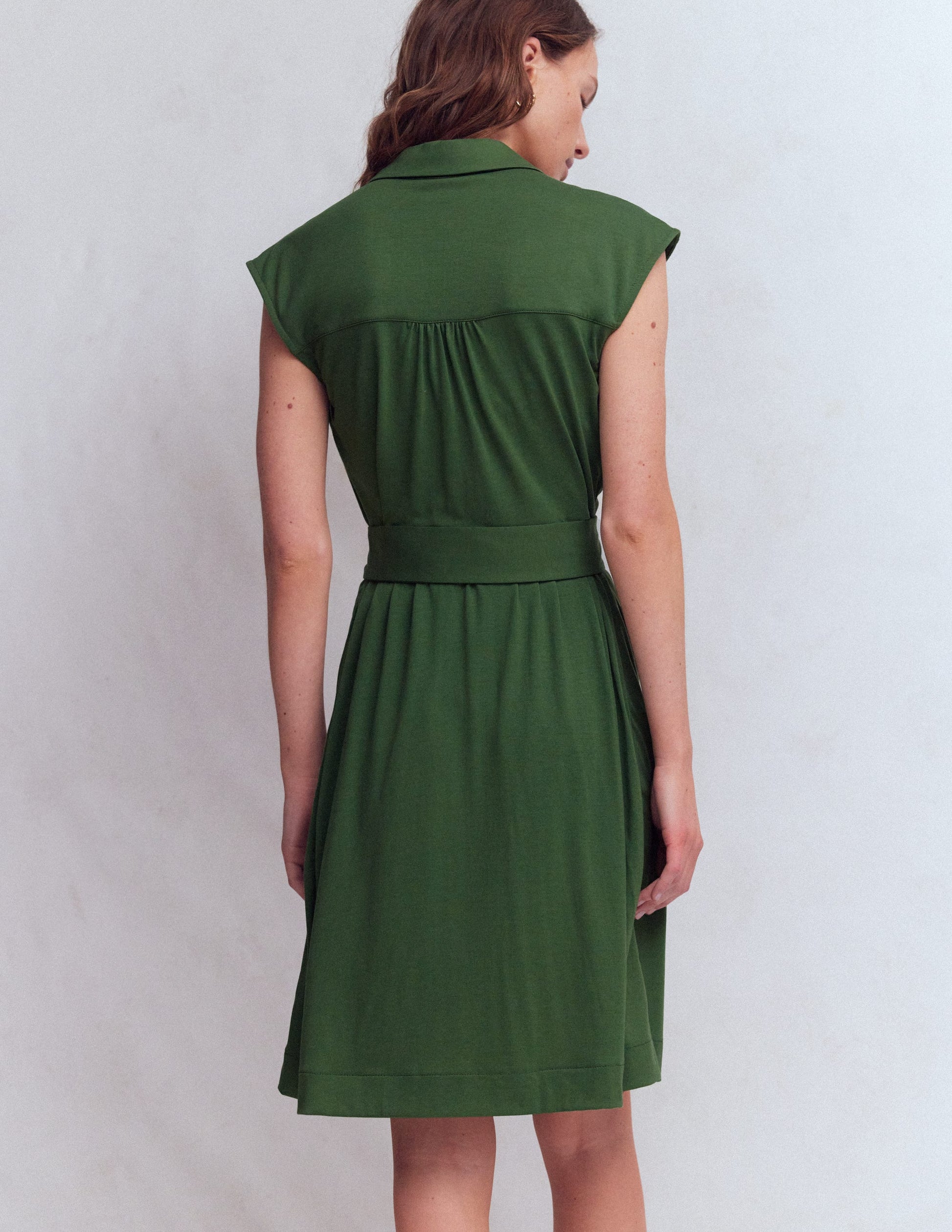 Honor Kurzes Jersey-Hemdblusenkleid-Ackerbohnengrün-3
