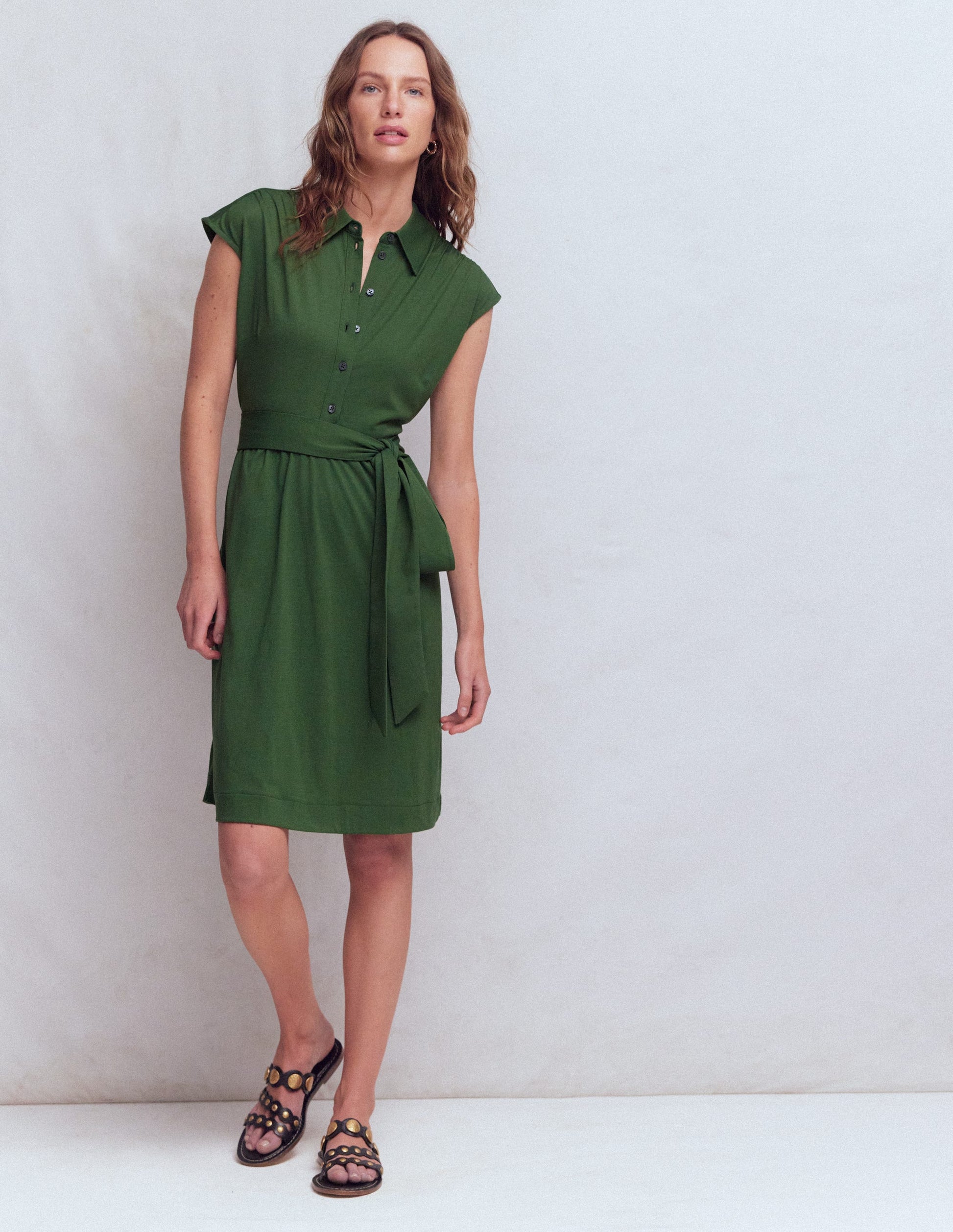 Honor Kurzes Jersey-Hemdblusenkleid-Ackerbohnengrün-4