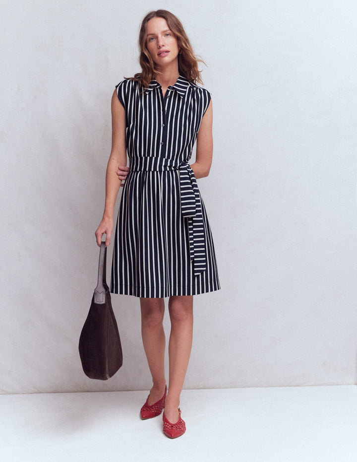 Robe-chemise courte Honor en jersey-Rayé bleu marine et blanc