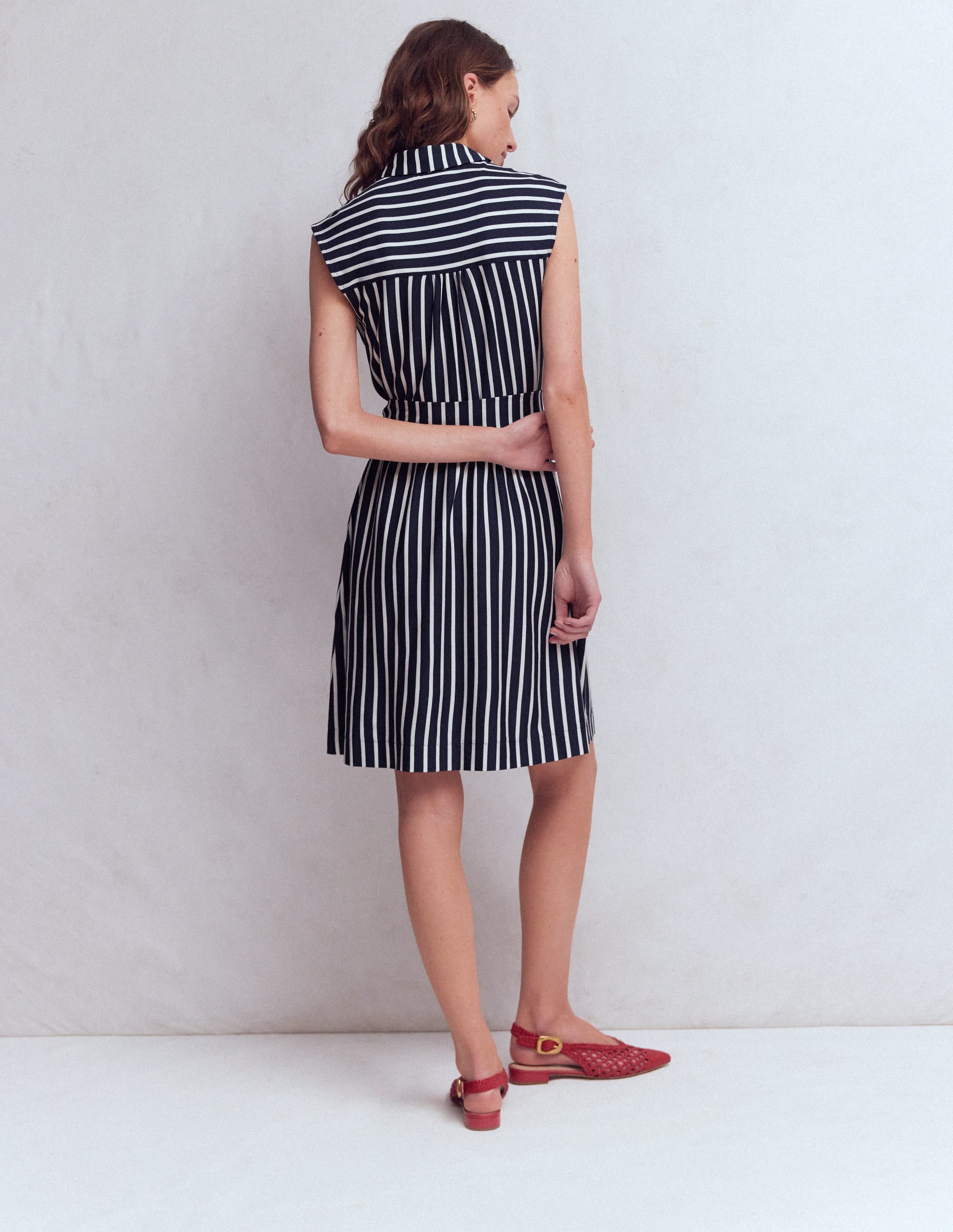 Honor Kurzes Jersey-Hemdblusenkleid-Marineblau und Weiß Streifen - Image 3
