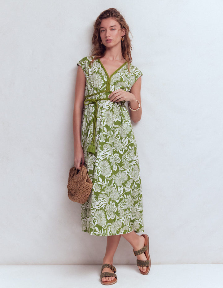 Heidi Ruched Rope Jersey Dress-Olive, Elegant Blossom