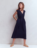 Heidi Gerafftes Jerseykleid mit Kordel-Marineblau