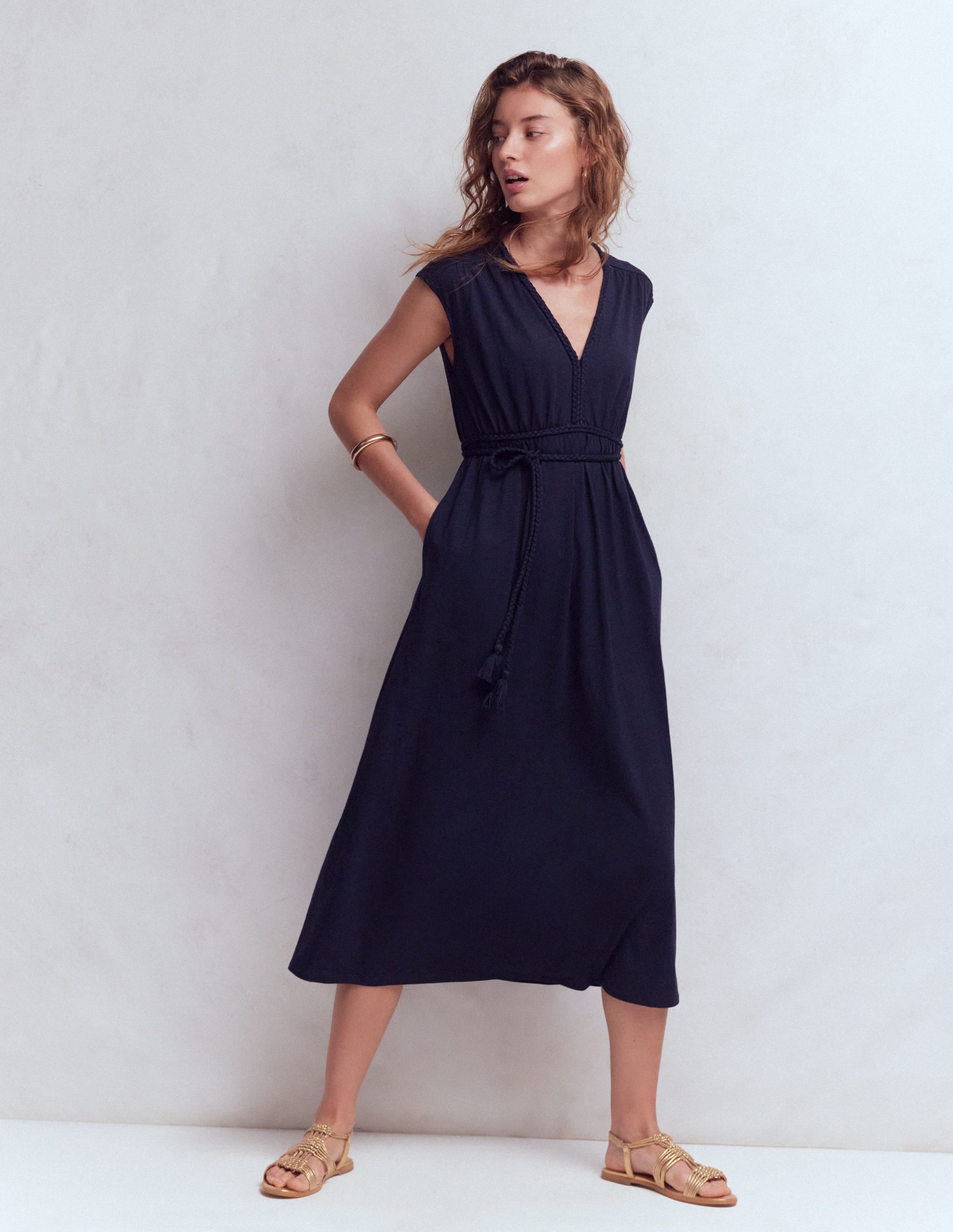 Heidi Gerafftes Jerseykleid mit Kordel-Marineblau - Image 1