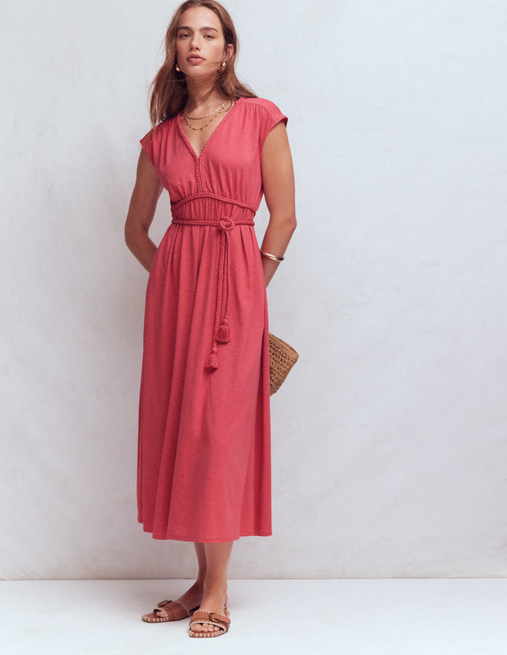 Heidi Gerafftes Jerseykleid mit Kordel-Winter Puderrosa