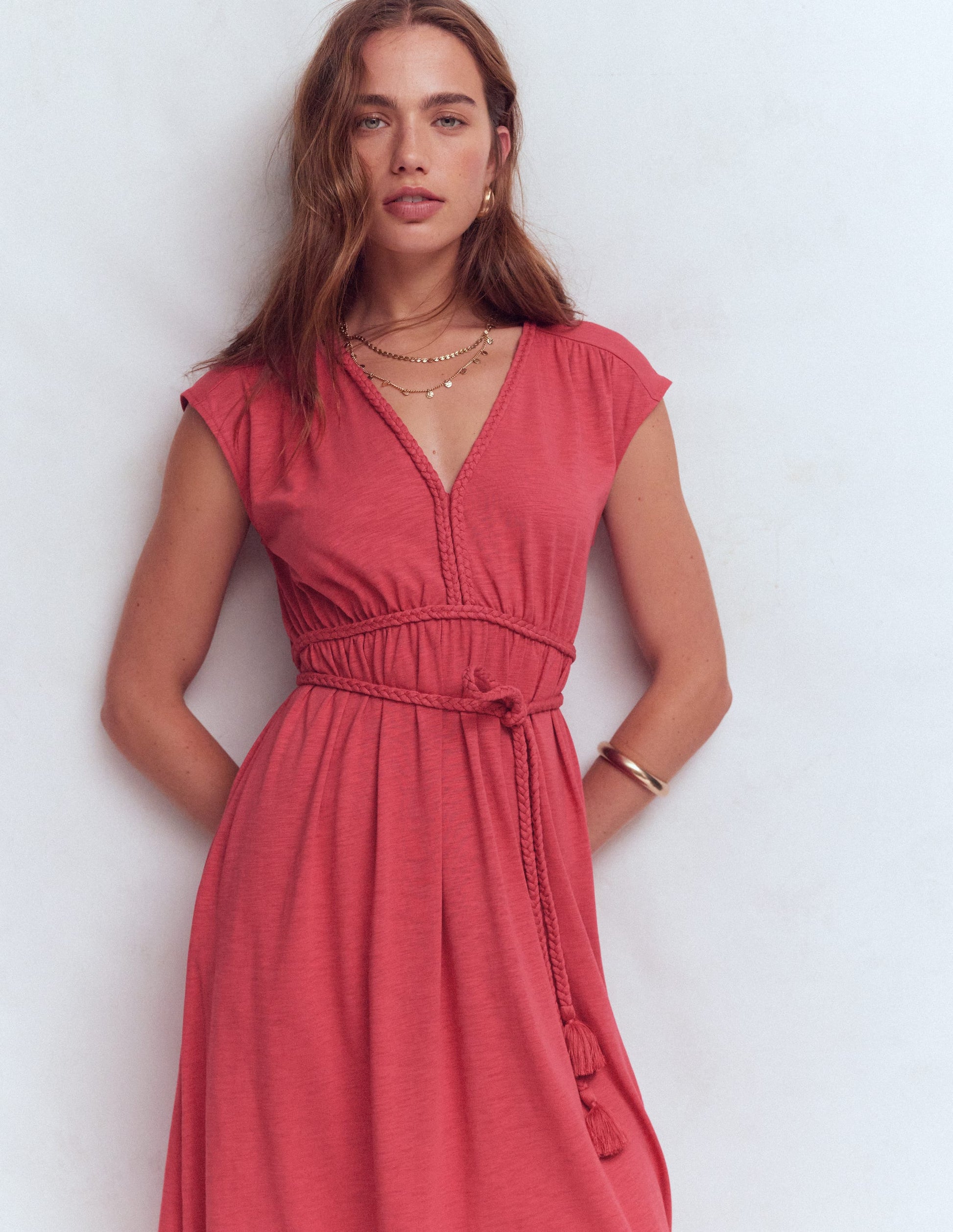 Heidi Gerafftes Jerseykleid mit Kordel-Winter Puderrosa-4