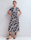 Naomi Jersey-Midikleid-Französisches Marineblau, Schattenblüte