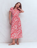 Naomi Jersey-Midikleid-Blutorange, Elegante Blüten