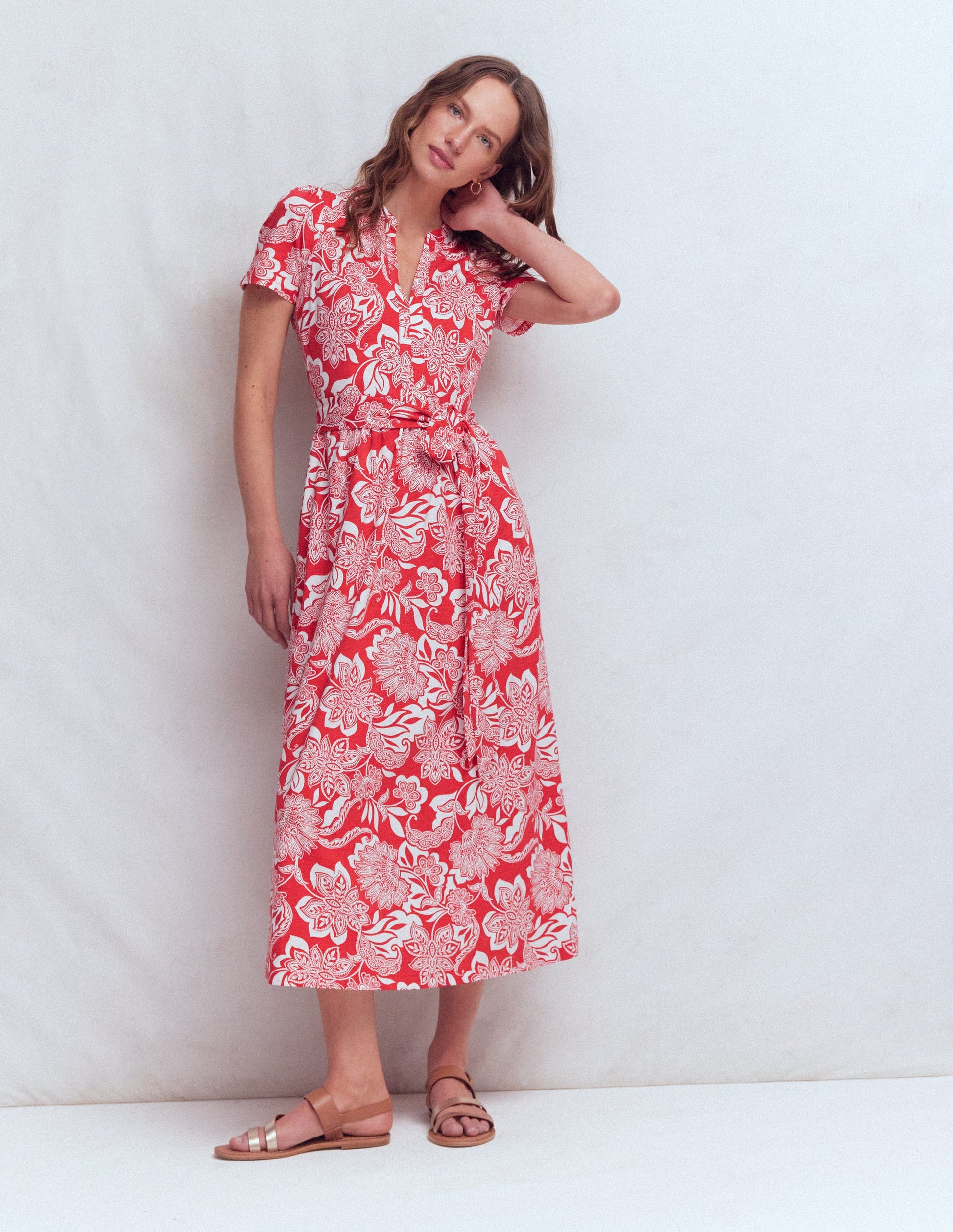 Naomi Jersey-Midikleid-Blutorange, Elegante Blüten-1