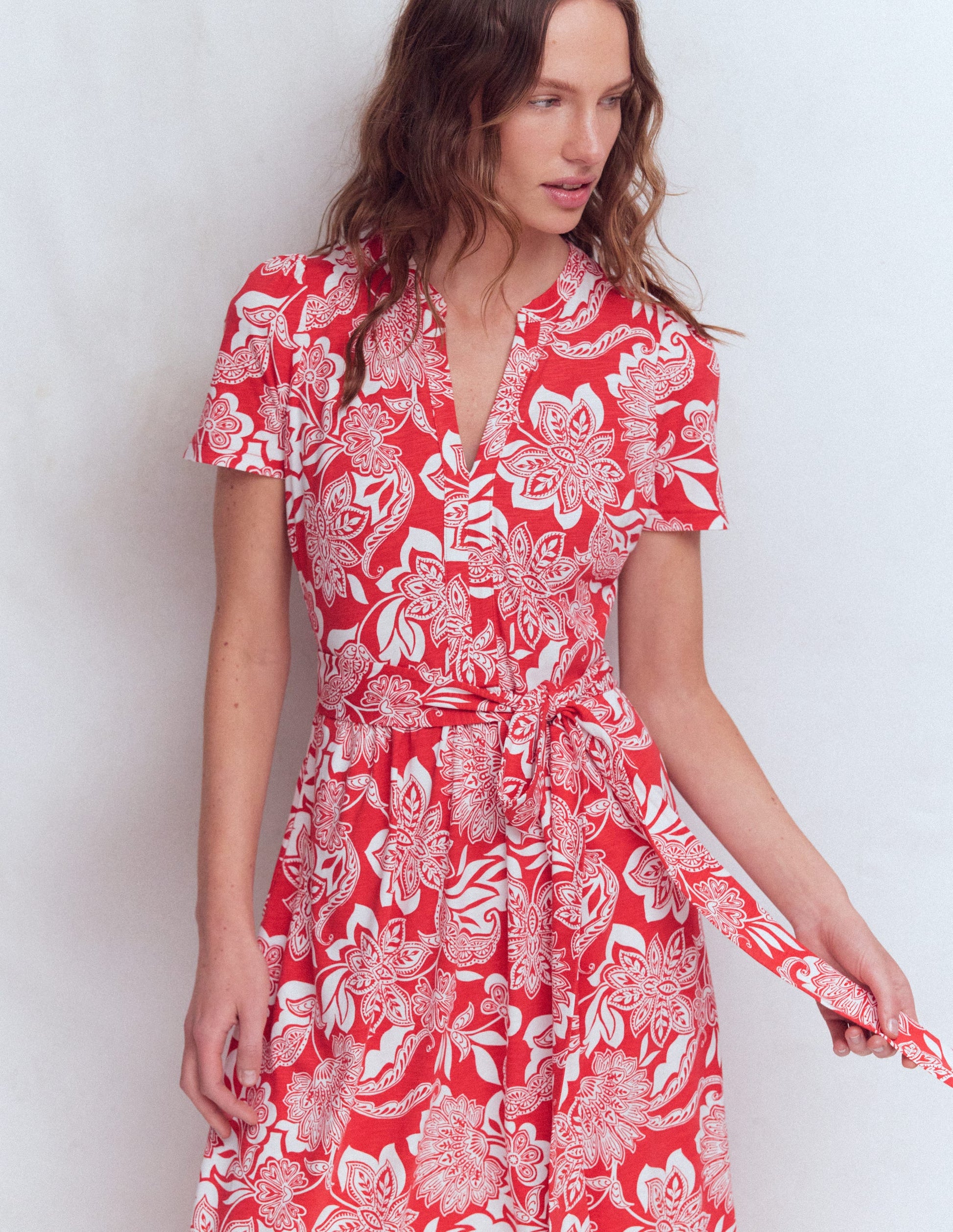 Naomi Jersey-Midikleid-Blutorange, Elegante Blüten-5