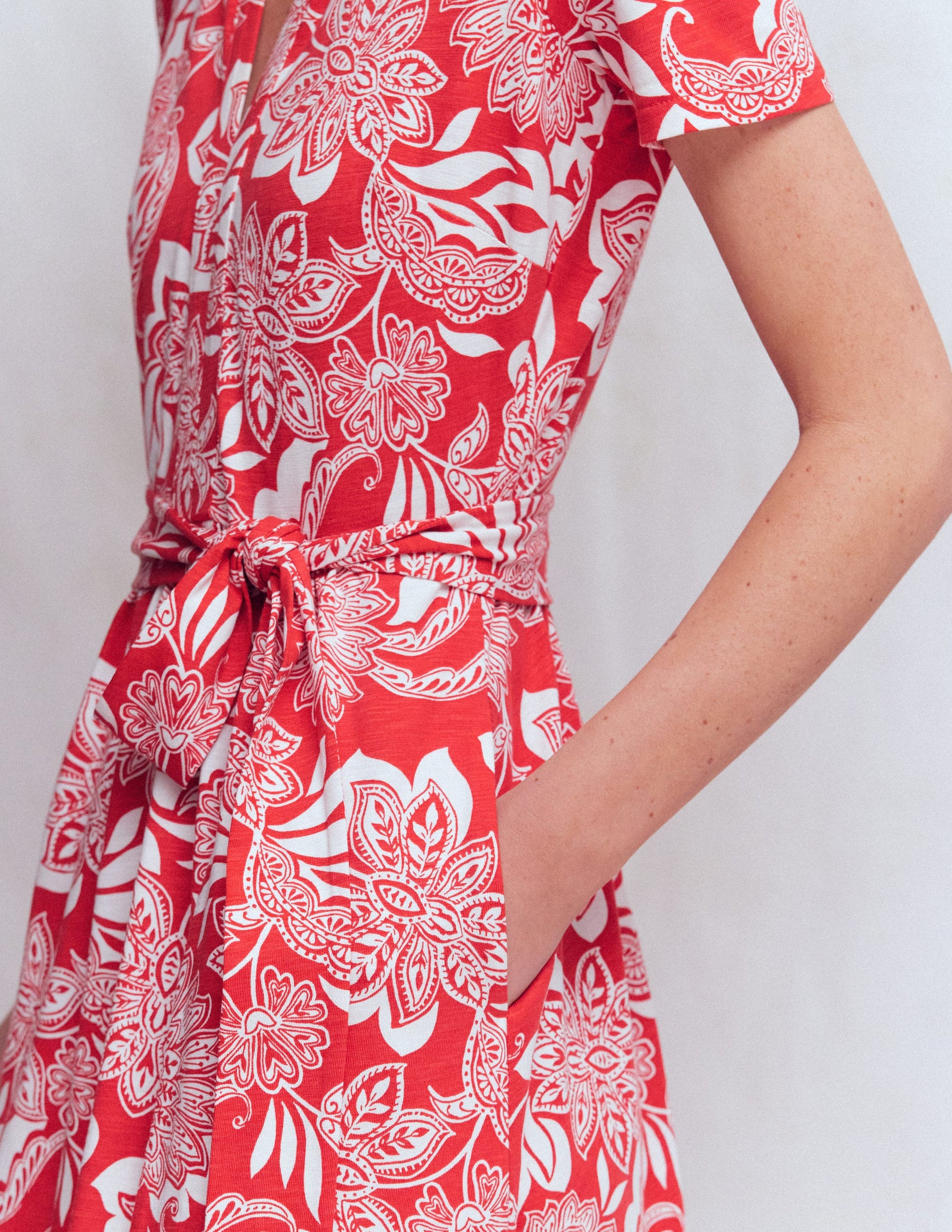 Naomi Jersey-Midikleid-Blutorange, Elegante Blüten-6