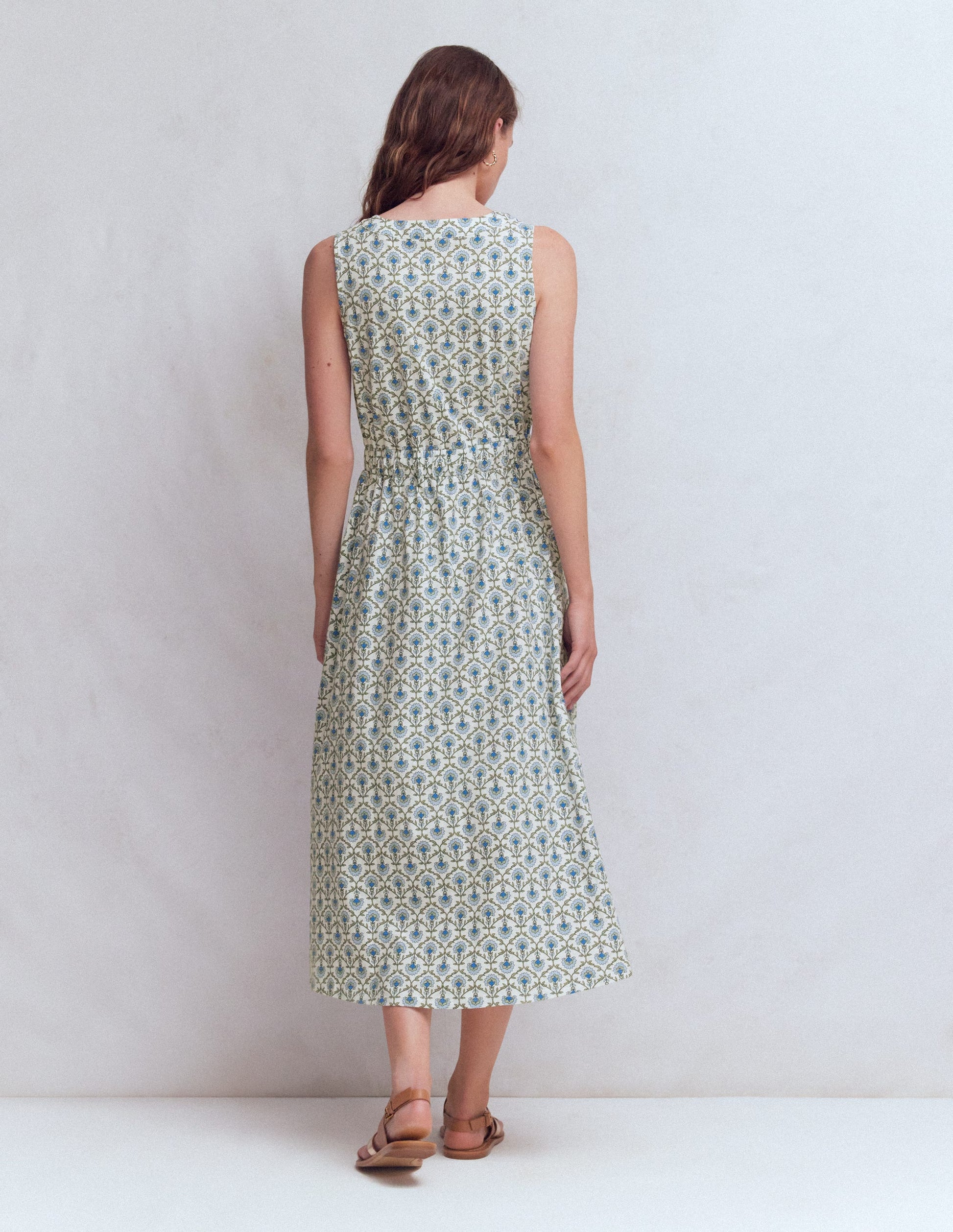 Delphine Jersey-Midikleid-Naturweiß, Blumengitter-3