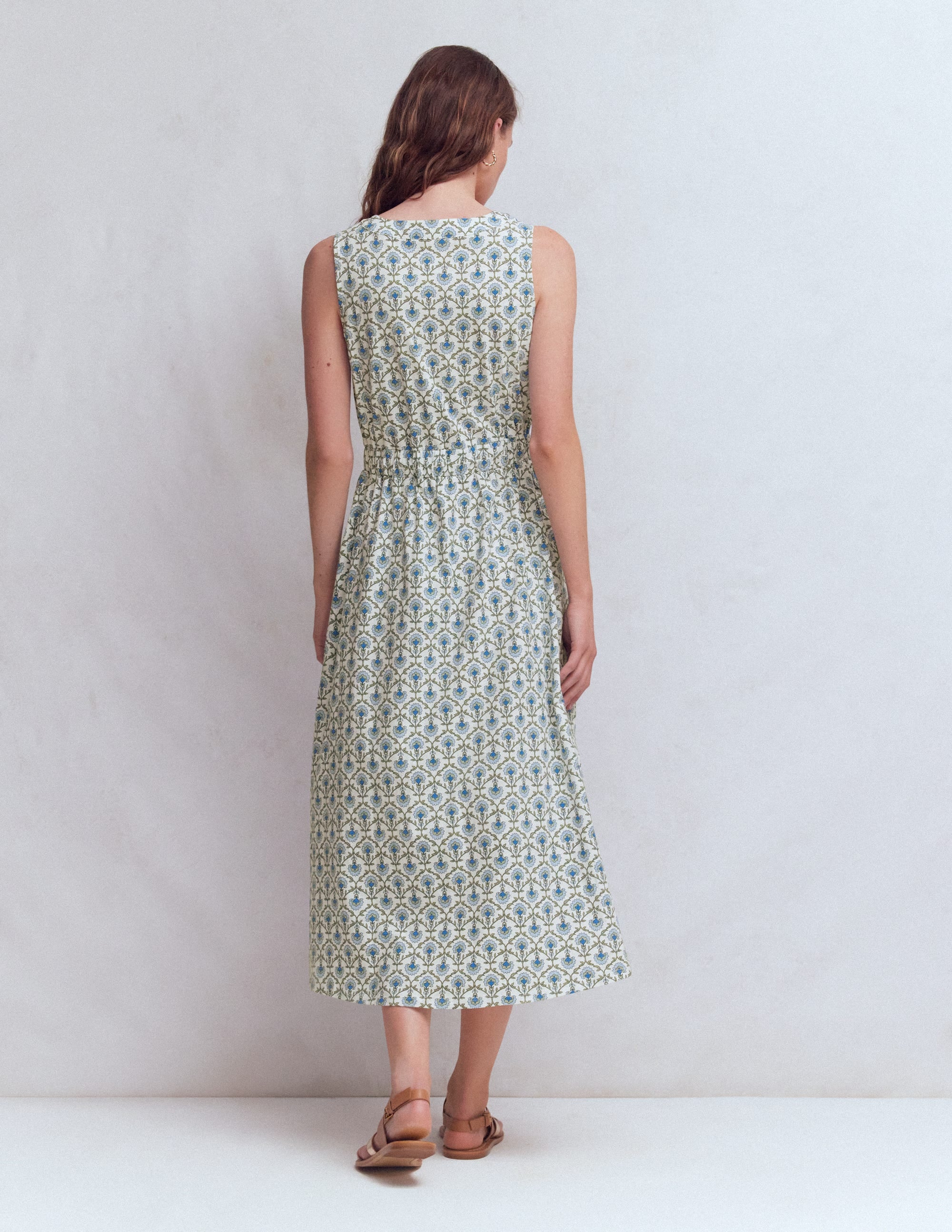 Delphine Jersey-Midikleid-Naturweiß, Blumengitter - Image 3