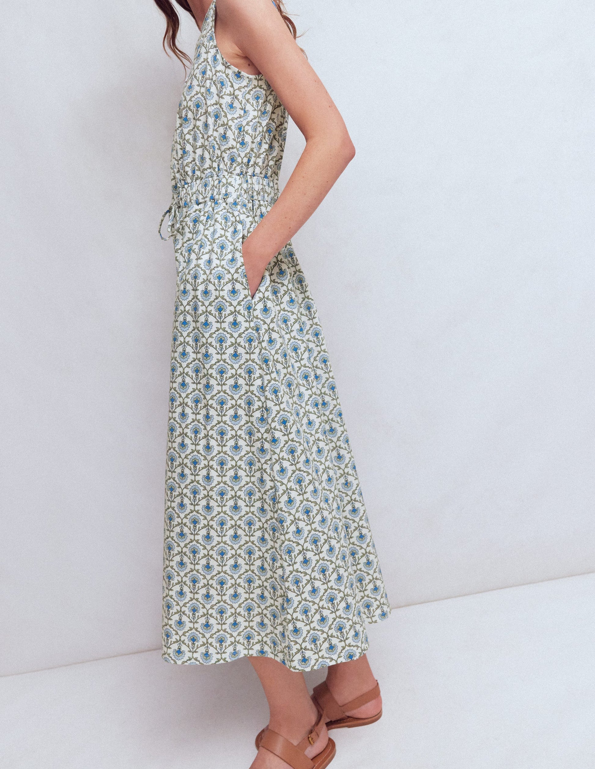 Delphine Jersey-Midikleid-Naturweiß, Blumengitter-4