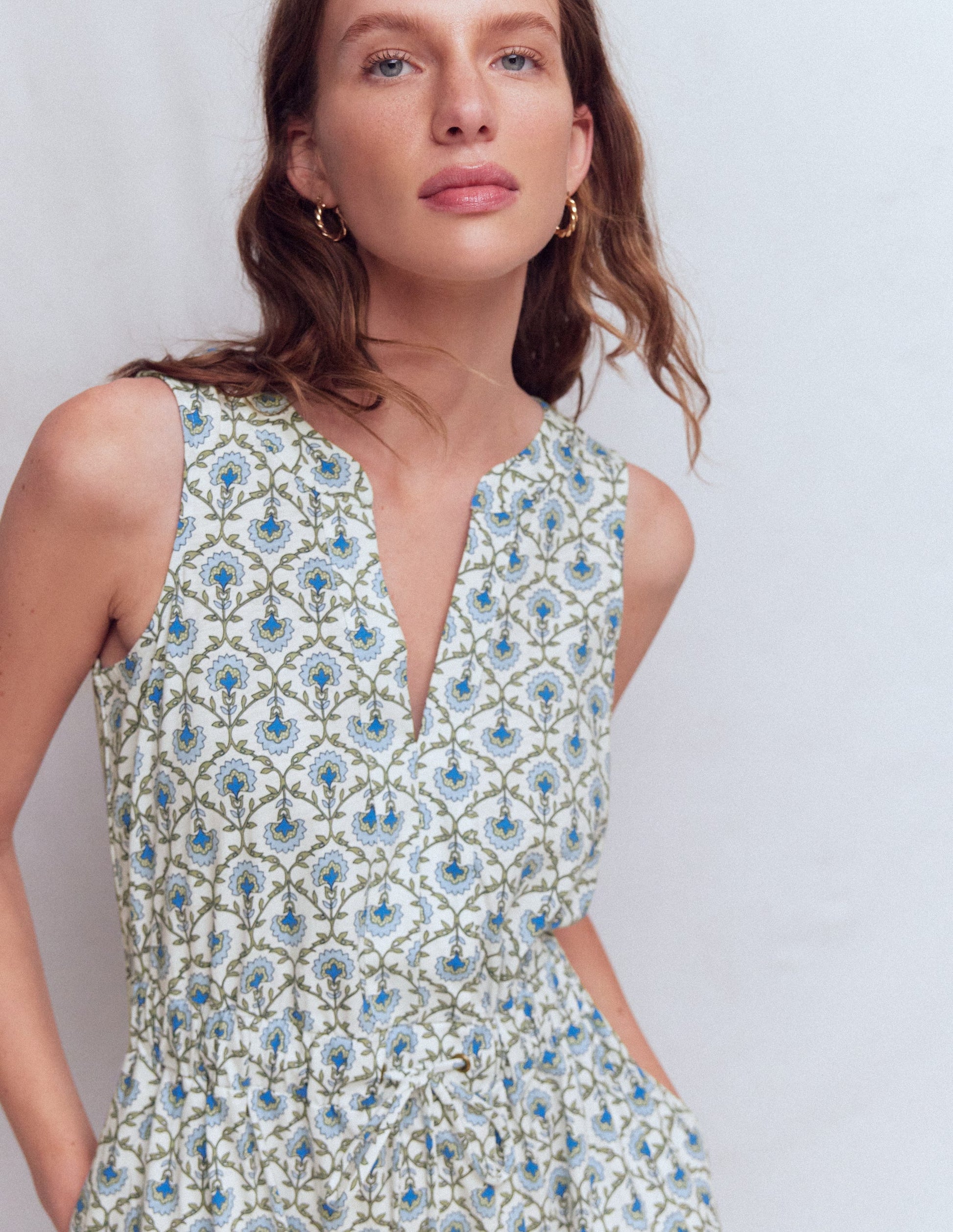 Delphine Jersey-Midikleid-Naturweiß, Blumengitter-5