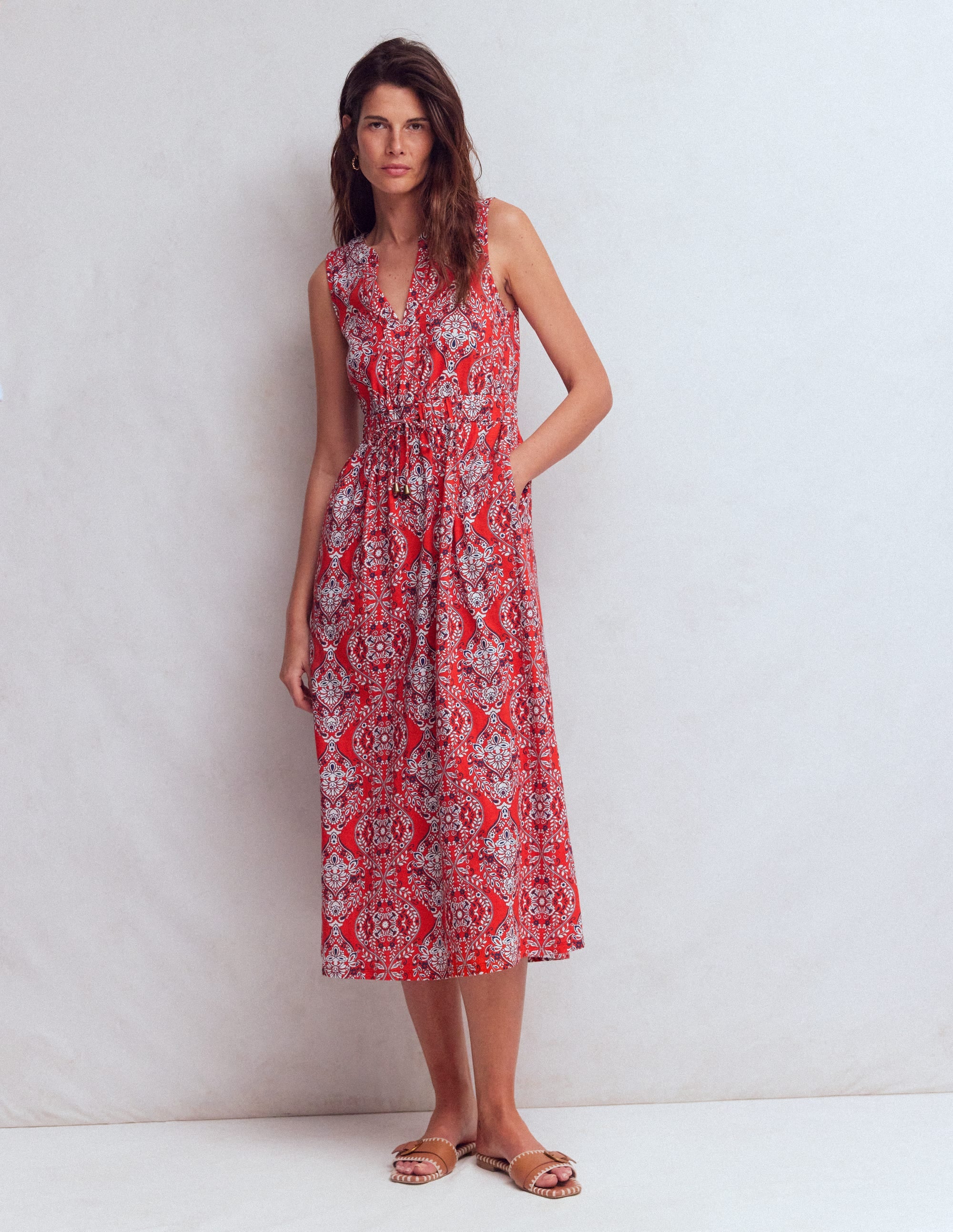 Delphine Jersey-Midikleid-Blutorange, Gardenie - Image 1
