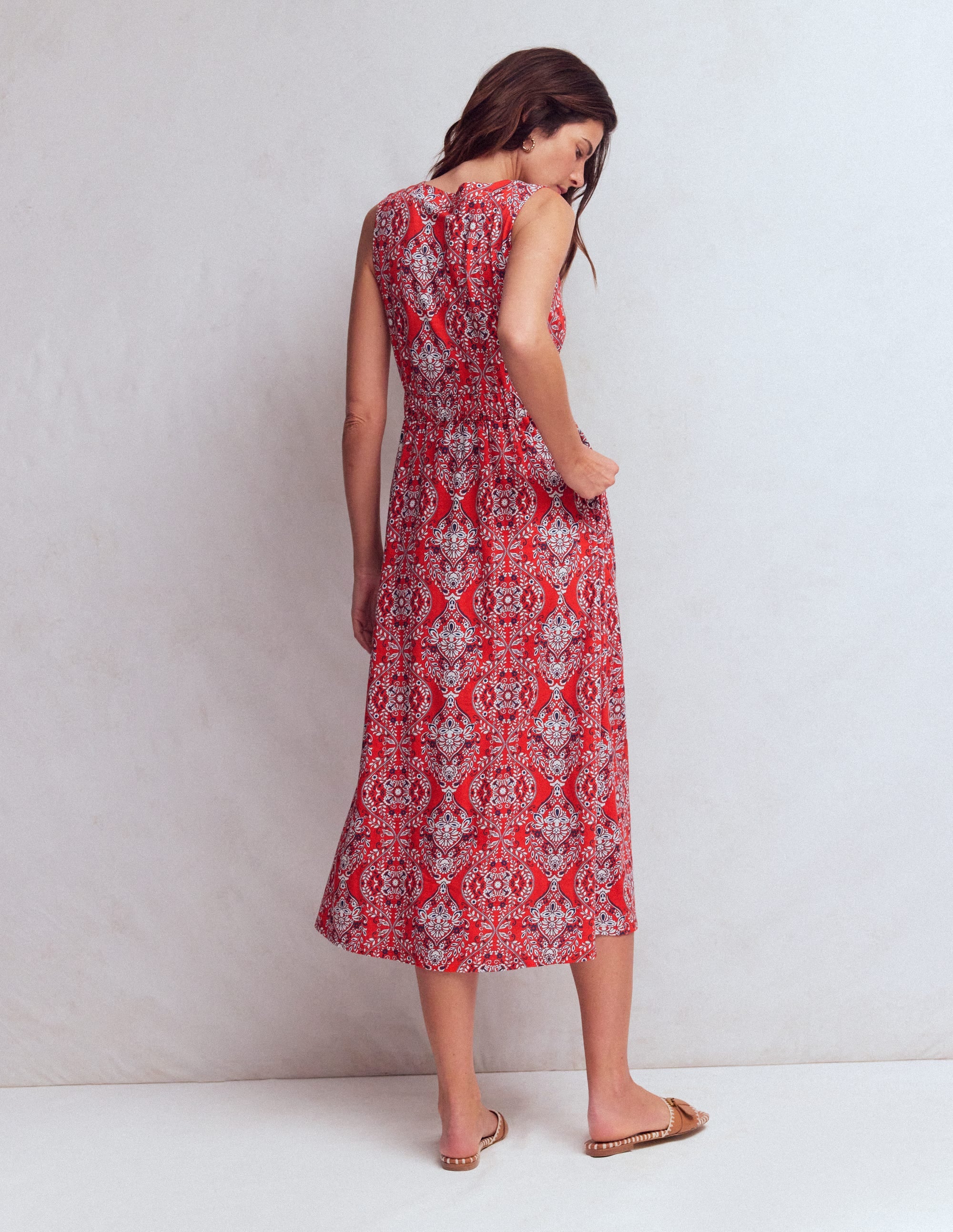 Delphine Jersey-Midikleid-Blutorange, Gardenie - Image 3