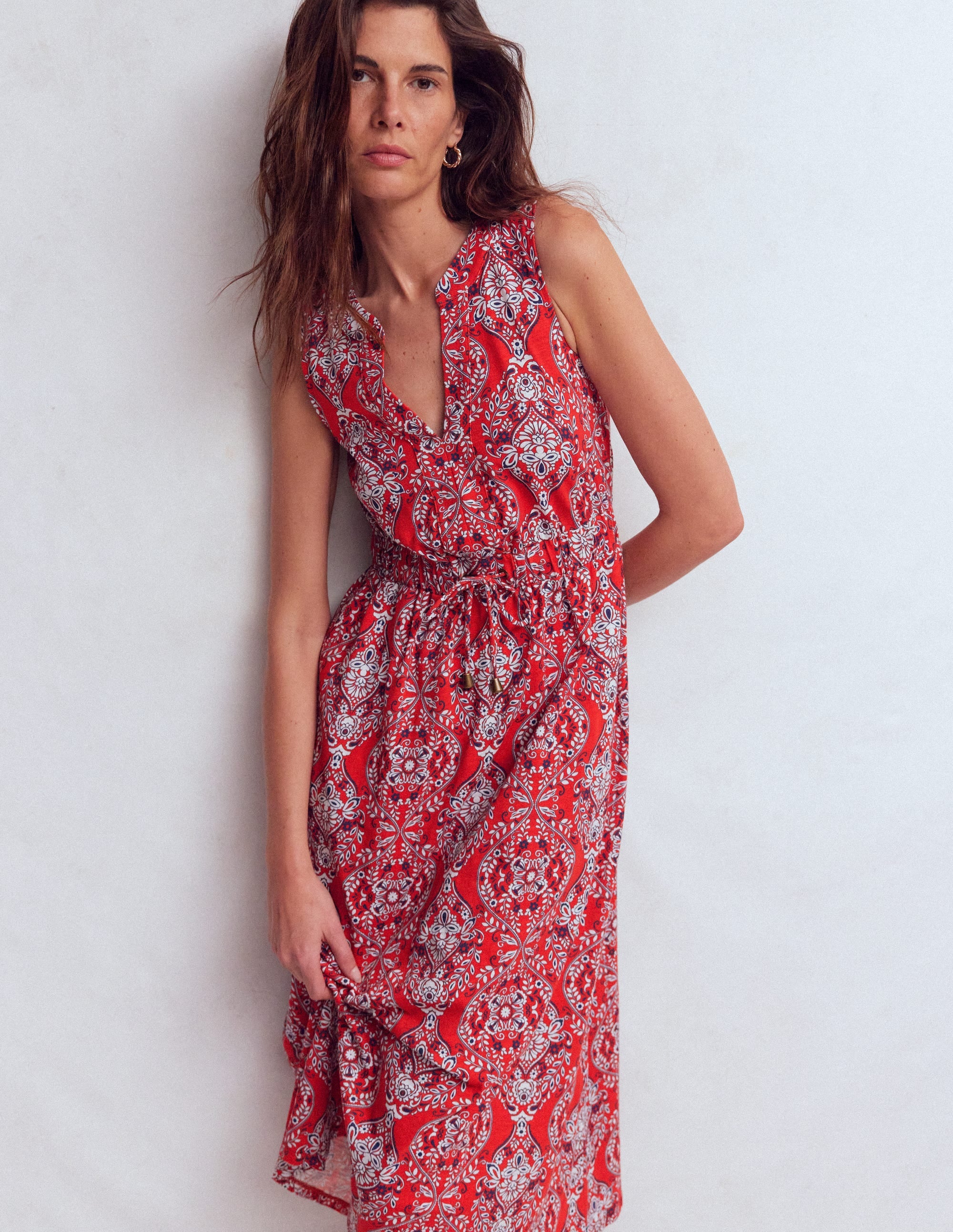 Delphine Jersey-Midikleid-Blutorange, Gardenie - Image 4