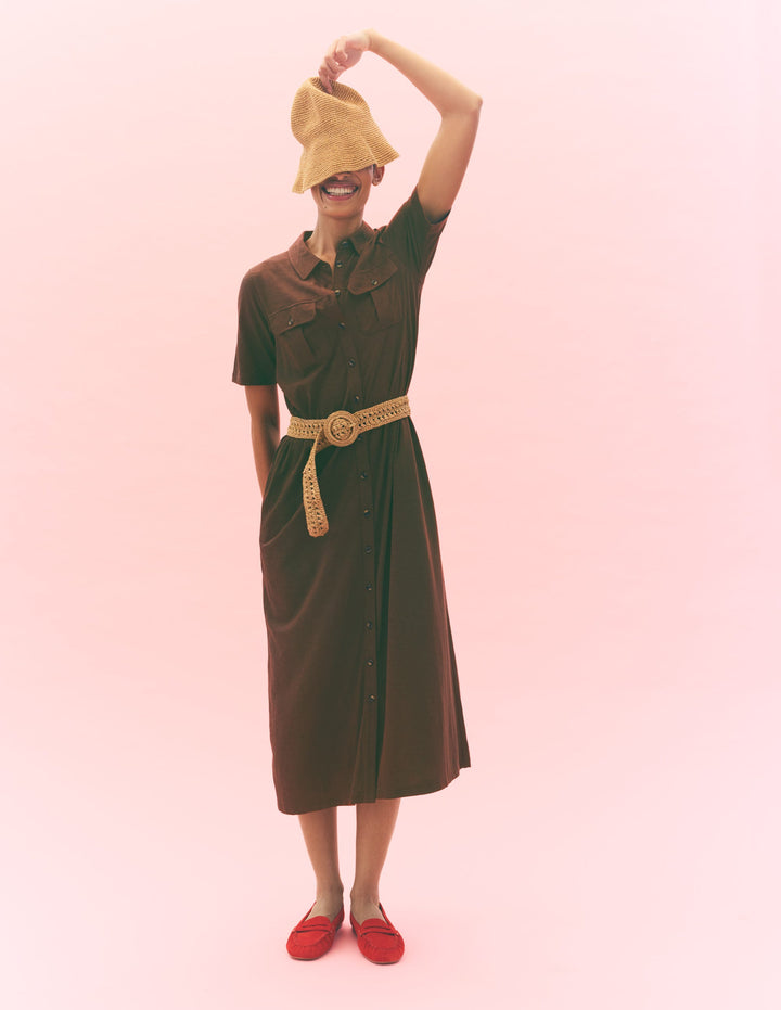 Mavis Midi-Hemdblusenkleid aus Jersey-Bitterschokolade