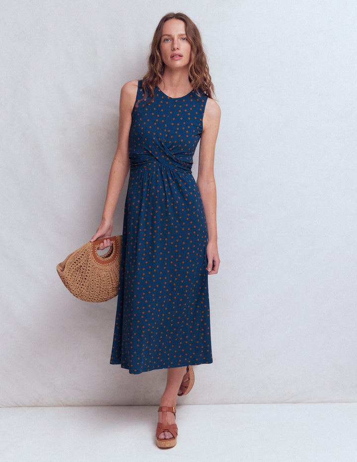 Zara Jerseykleid mit überkreuzter Taille-Turmalinblau, Gemalte Tupfen