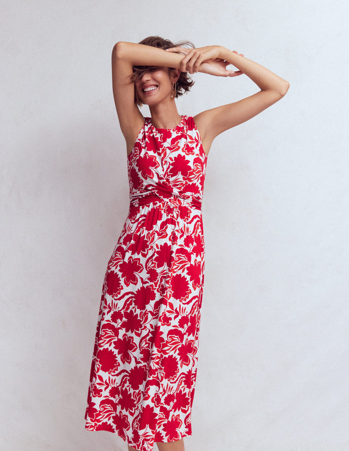 Zara Jerseykleid mit überkreuzter Taille-Merida-Rot, Schattenblüte