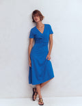 Una Ponte-Kleid mit Raffung vorn-Blau