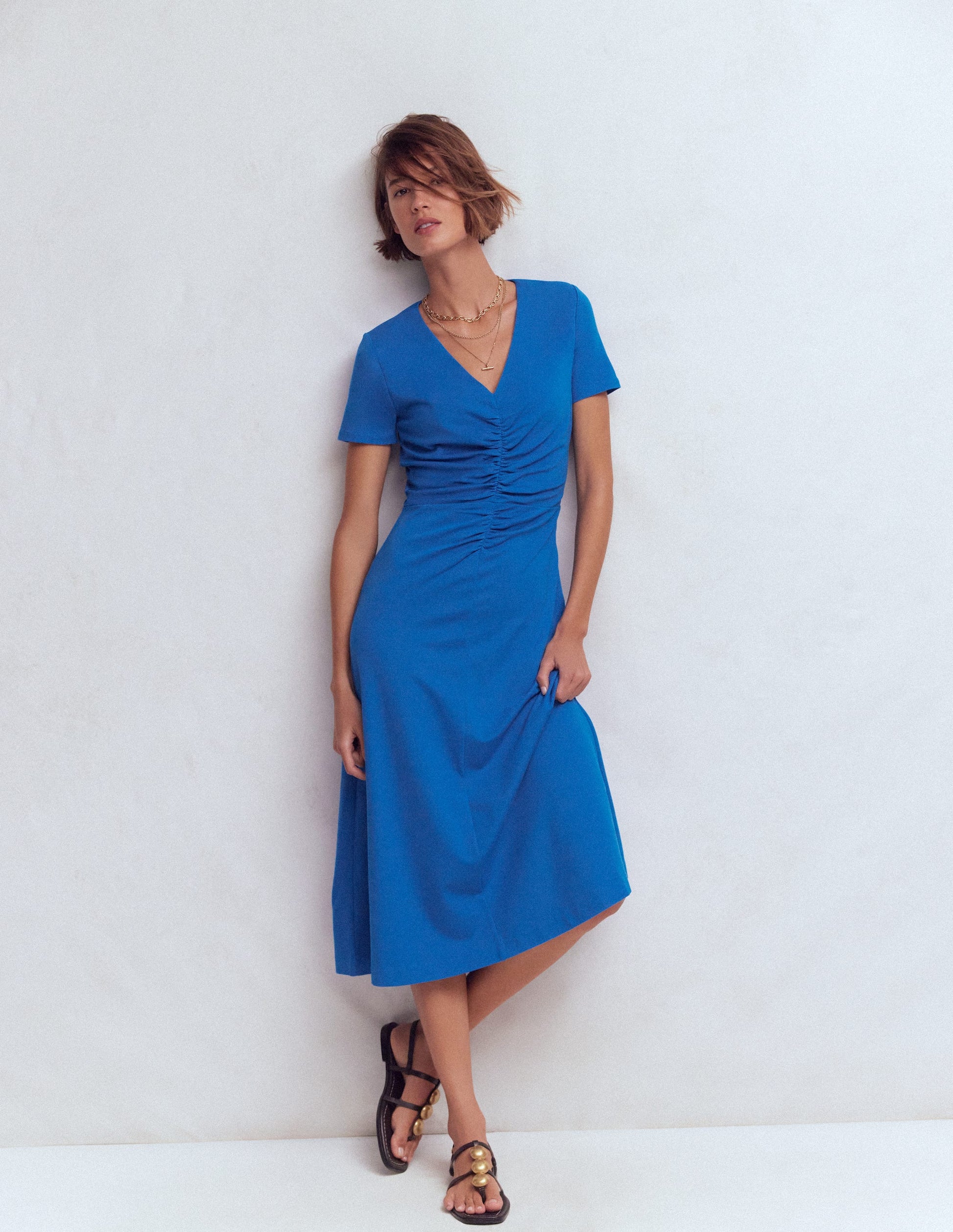 Una Ponte-Kleid mit Raffung vorn-Blau-3