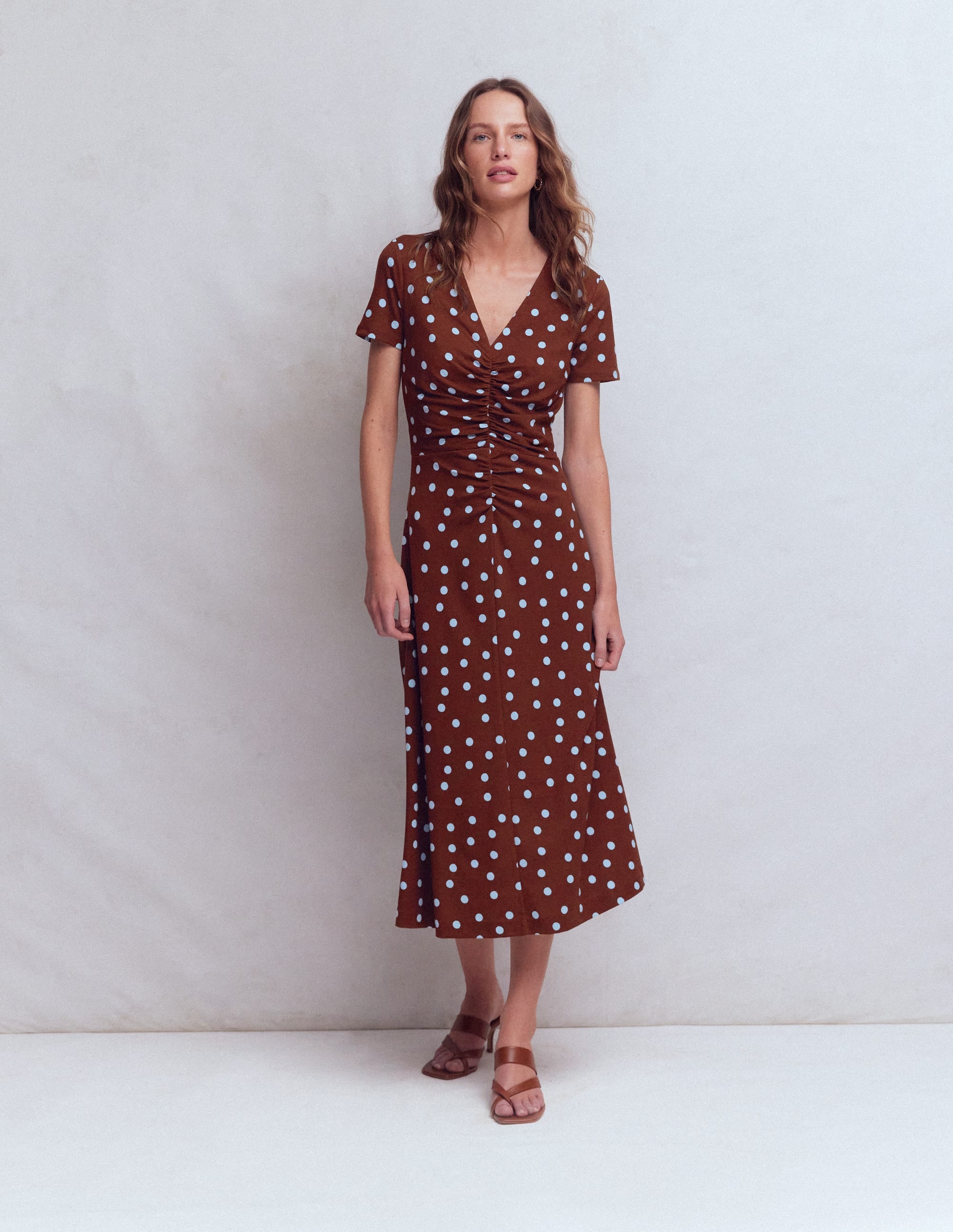 Una Ponte-Kleid mit Raffung vorn-Umbra, Gemalte Tupfen - Image 4