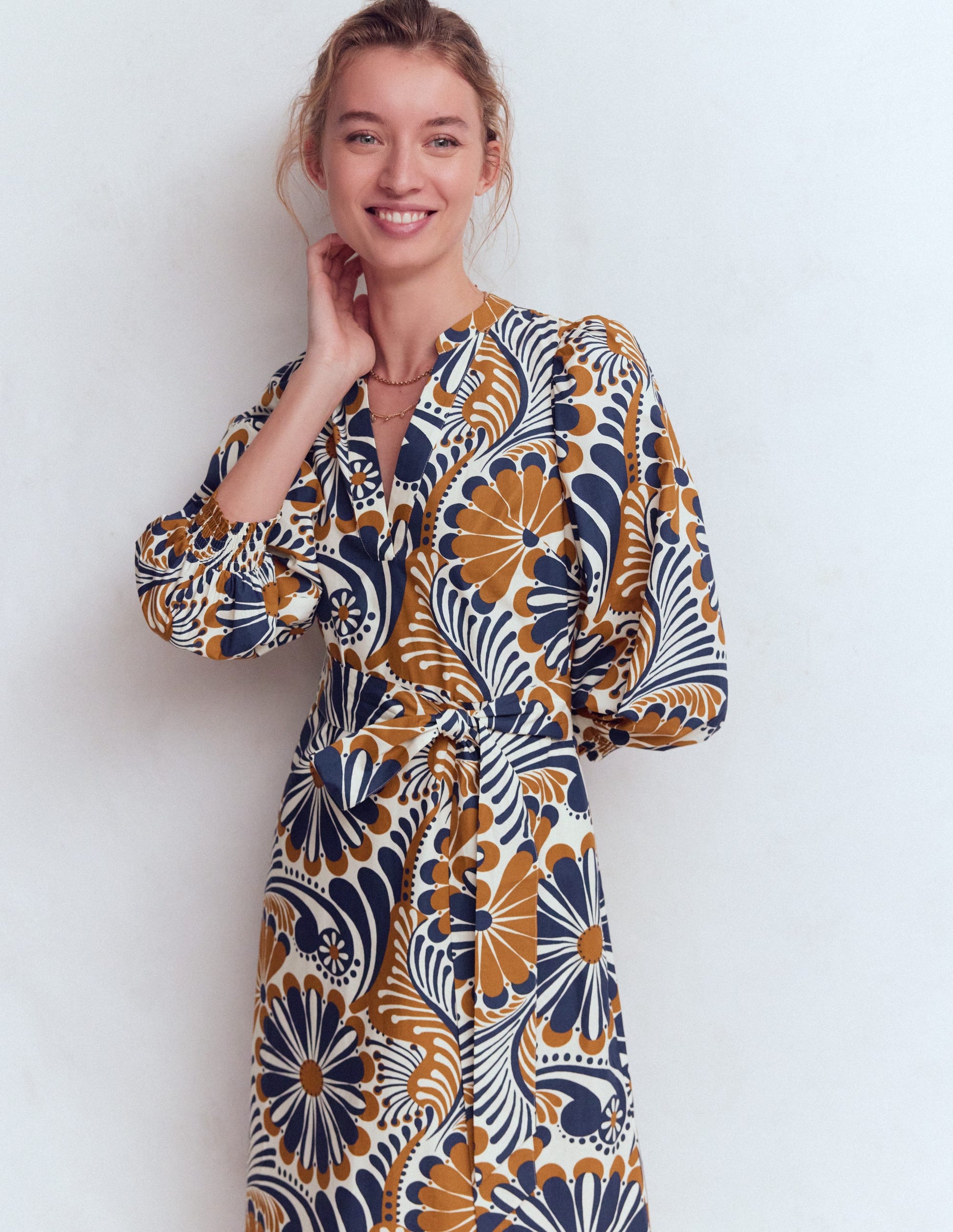 Octavia Baumwollkleid-Marineblau Euphorische Gärten-4