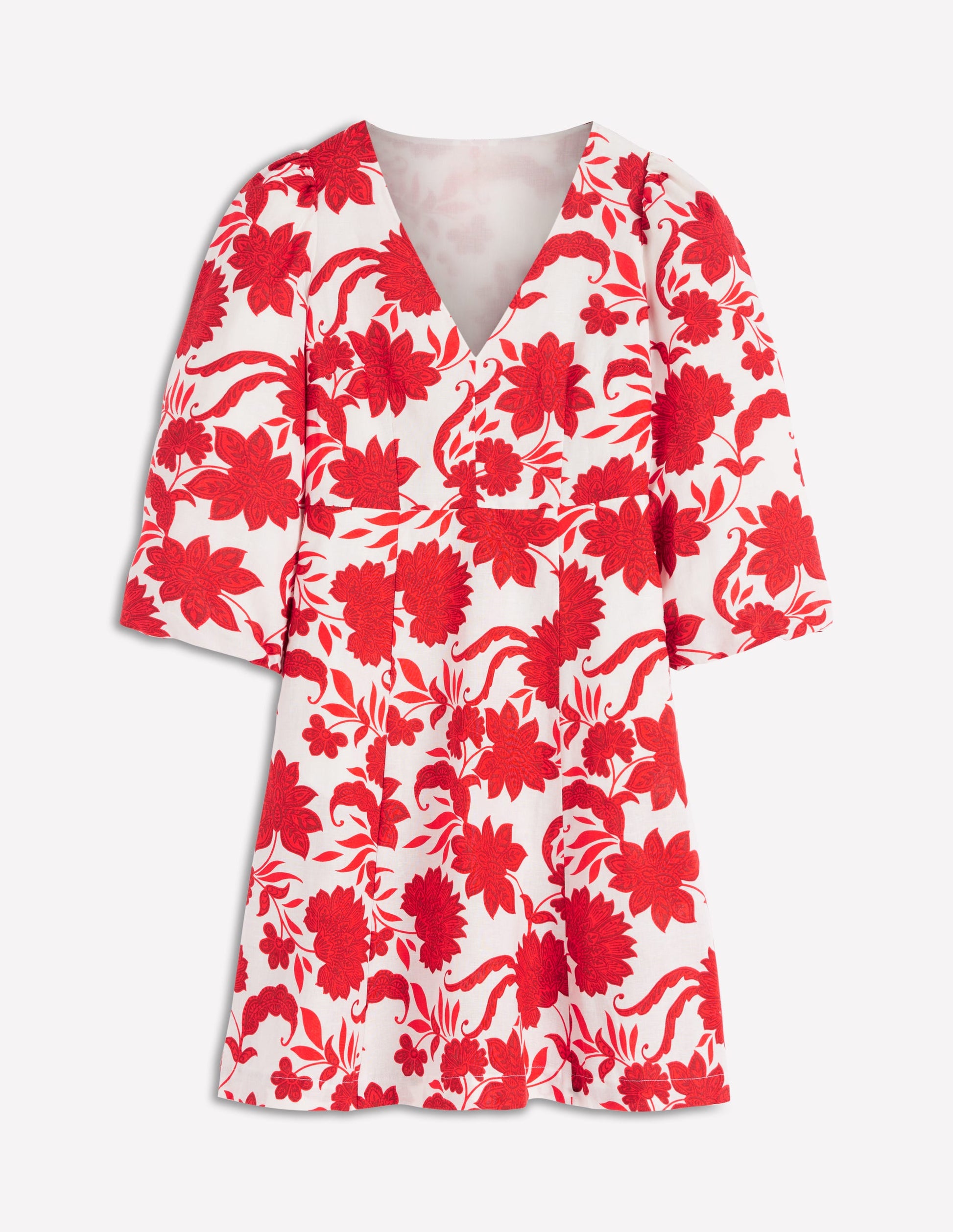 Marla Linen Blend Short Dress-Red Elegant Blossom-7