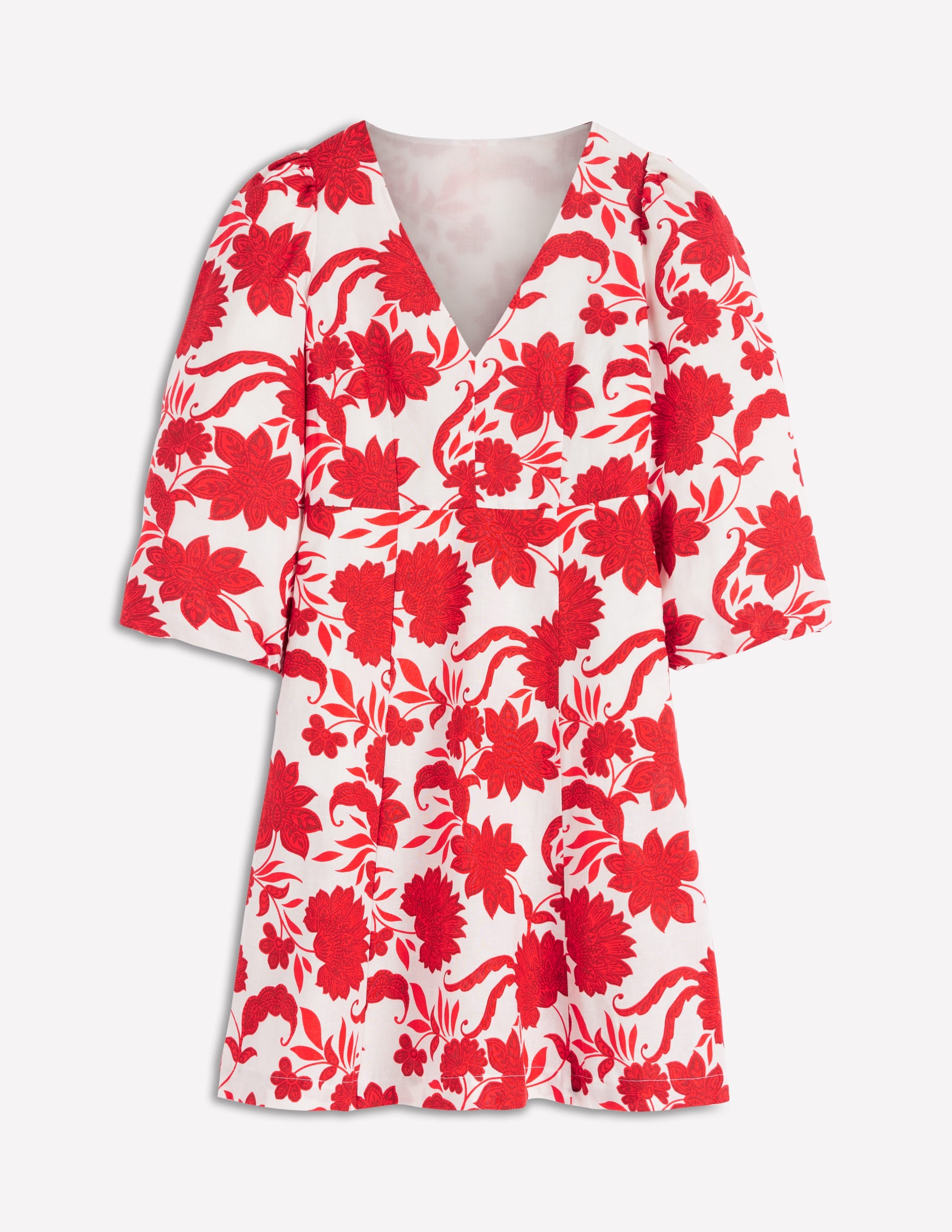 Robe courte Marla en lin mélangé-Motif Elegant Blossom rouge - Image 7
