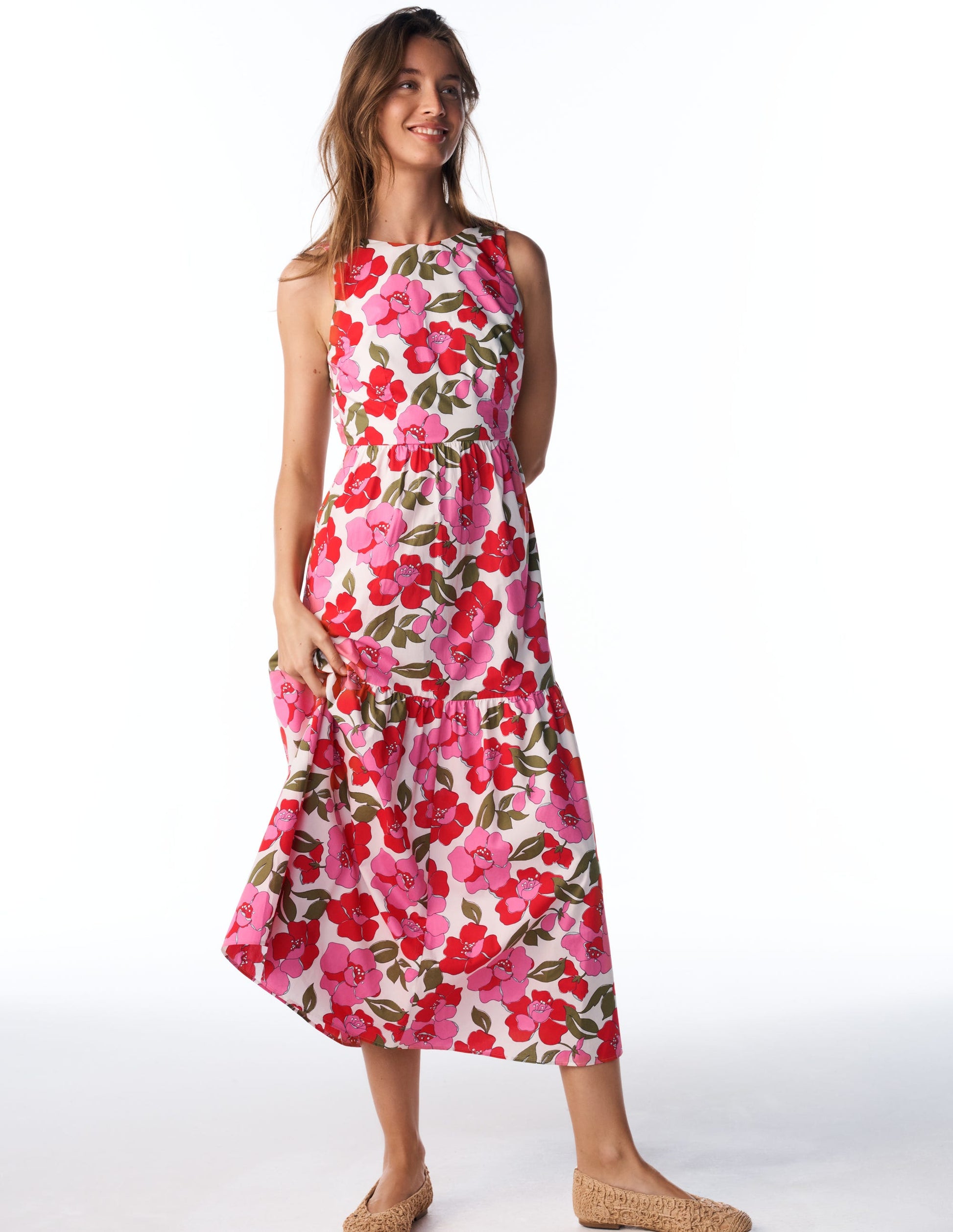 Ärmelloses Popeline-Kleid-Rosa Strahlende Blüte-1