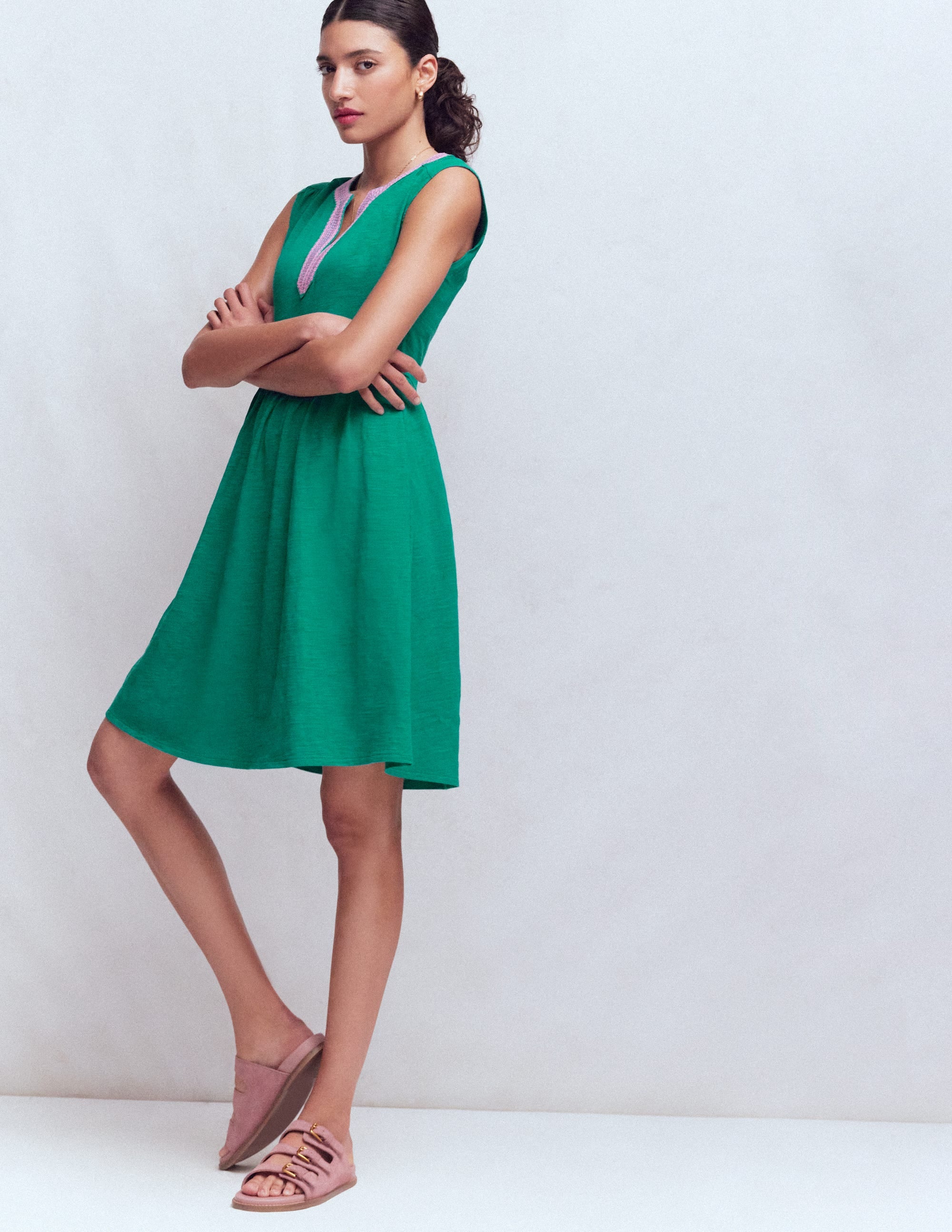 May Embroidered Short Dress-Deep Teal - Image 1