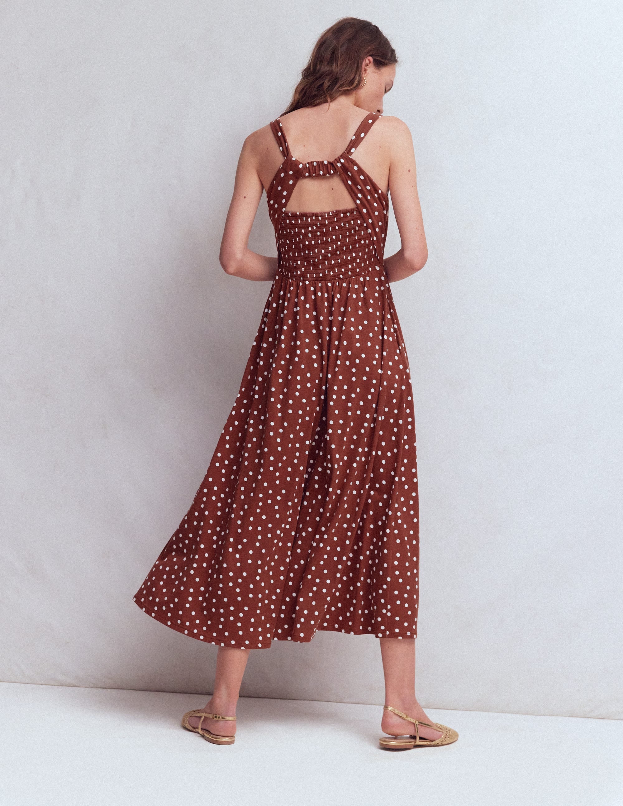 Saoirse Kleid mit gesmokter Rückenpartie-Rostbraun, Gemalte Tupfen - Image 3