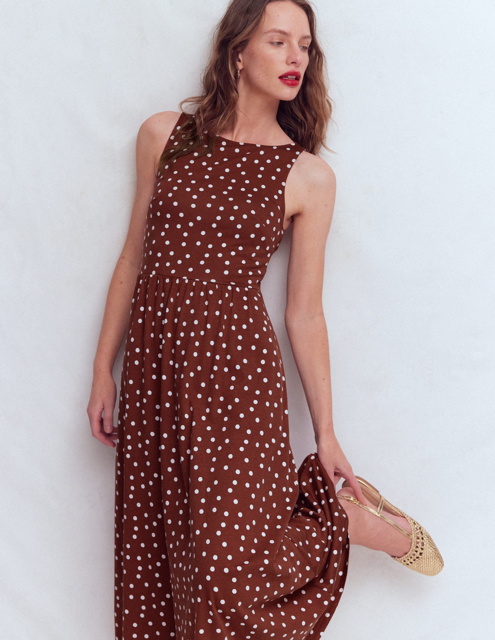 Saoirse Kleid mit gesmokter Rückenpartie-Rostbraun, Gemalte Tupfen - Image 4