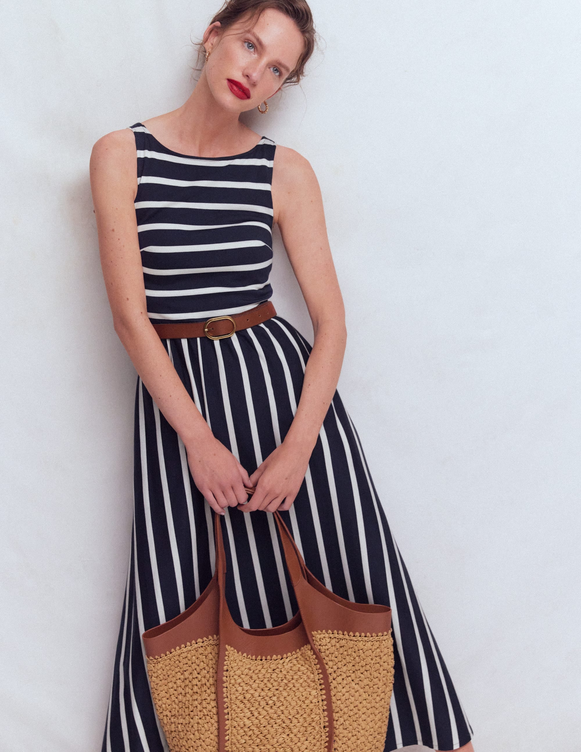 Saoirse Smock Back Dress-Navy, Ivory Stripe - Image 2