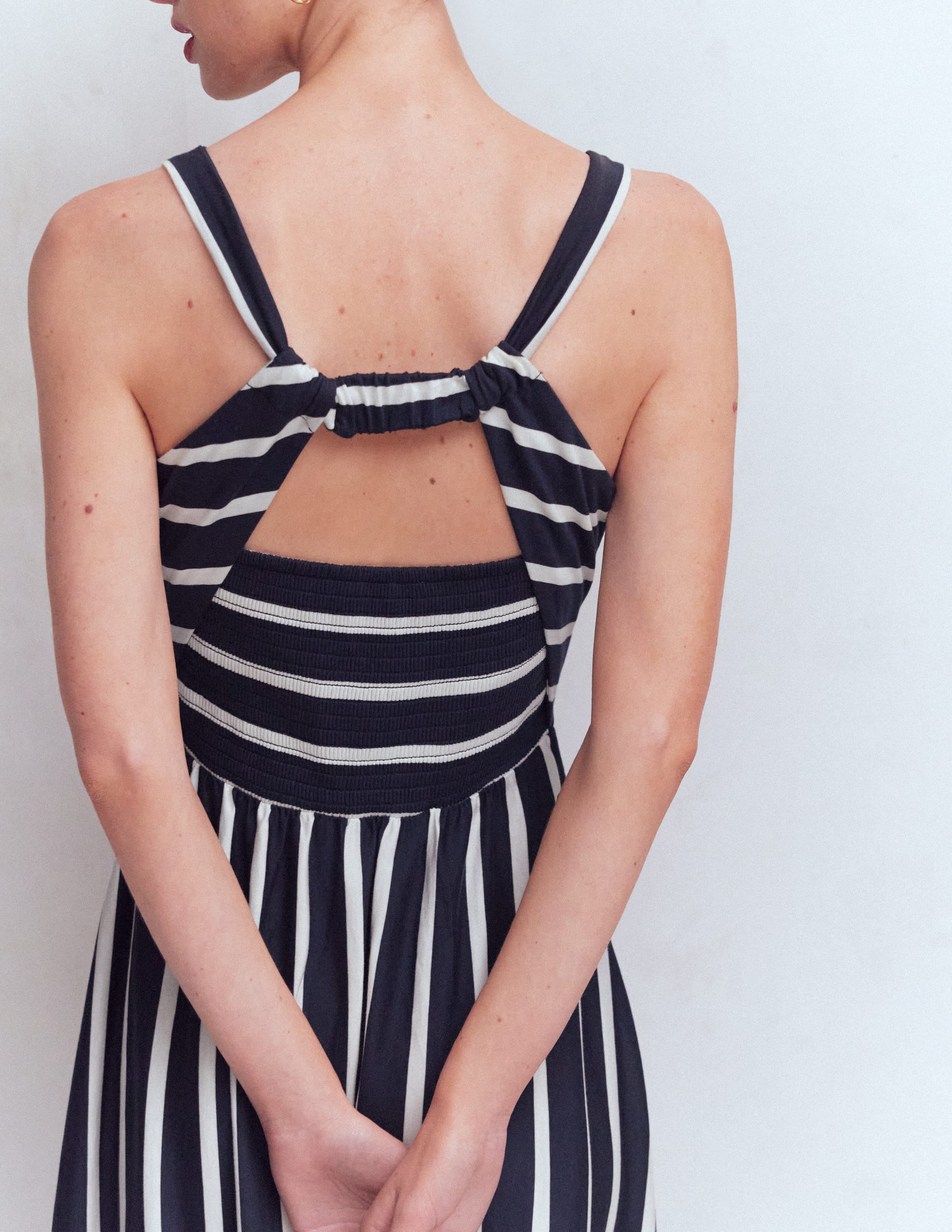 Saoirse Smock Back Dress-Navy, Ivory Stripe - Image 3