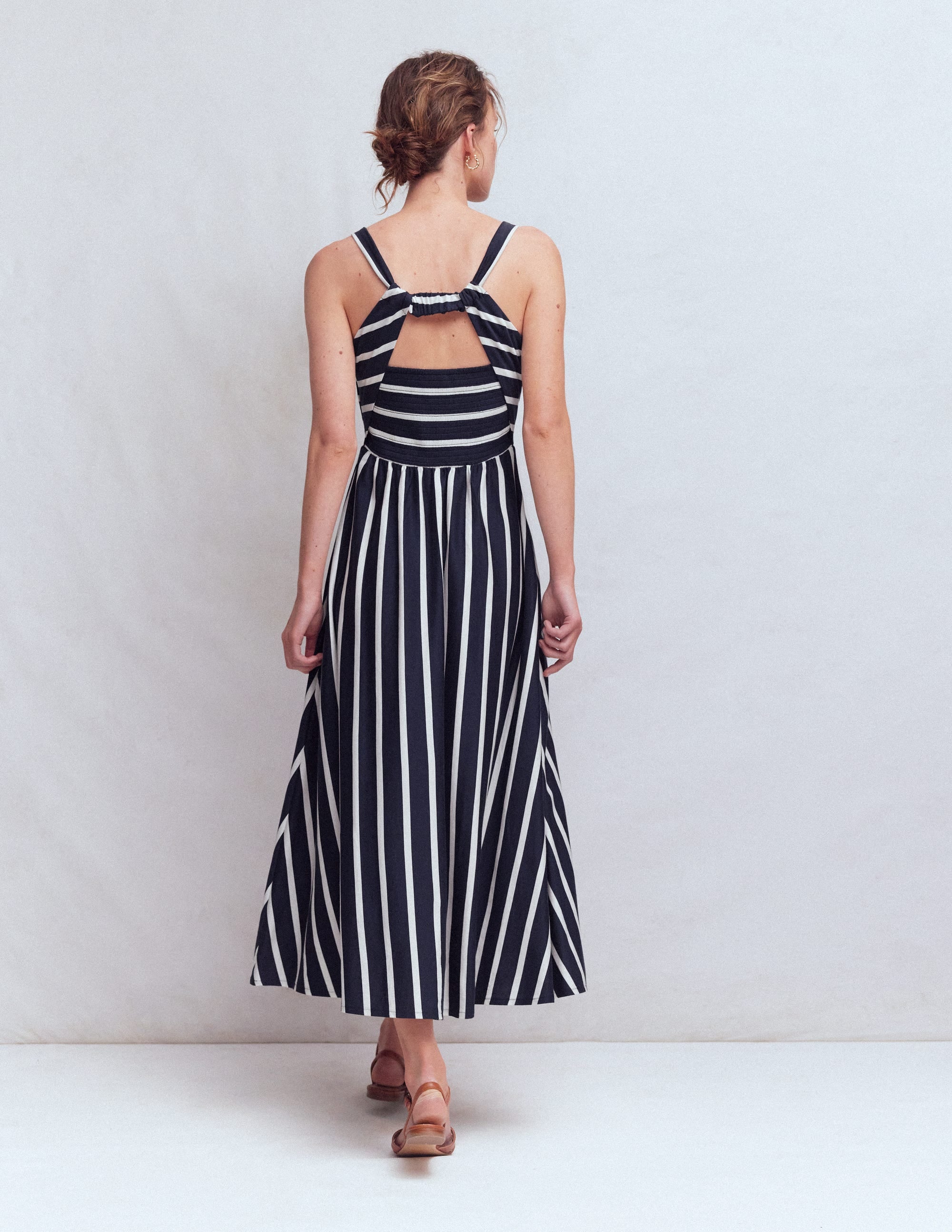 Saoirse Smock Back Dress-Navy, Ivory Stripe - Image 4