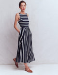 Robe Saoirse à smocks en jersey-Bleu marine, rayé ivoire