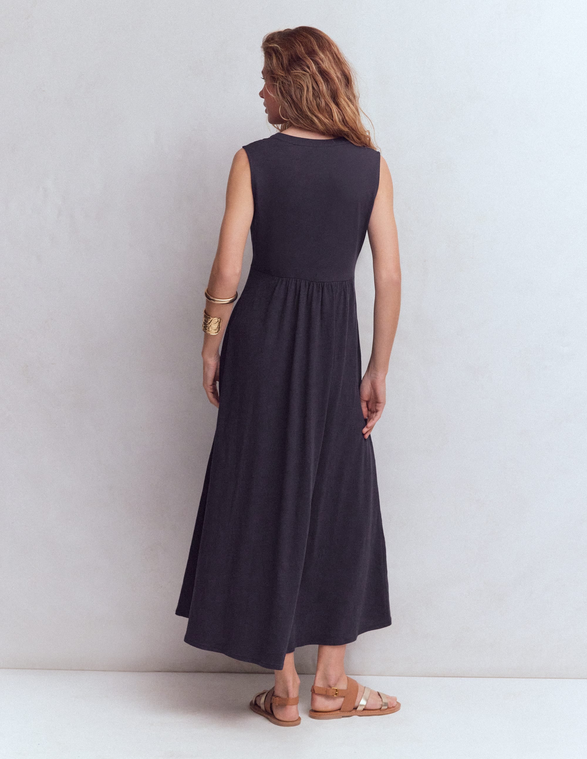 Jersey-Maxikleid mit gekerbtem Ausschnitt-Marineblau - Image 3