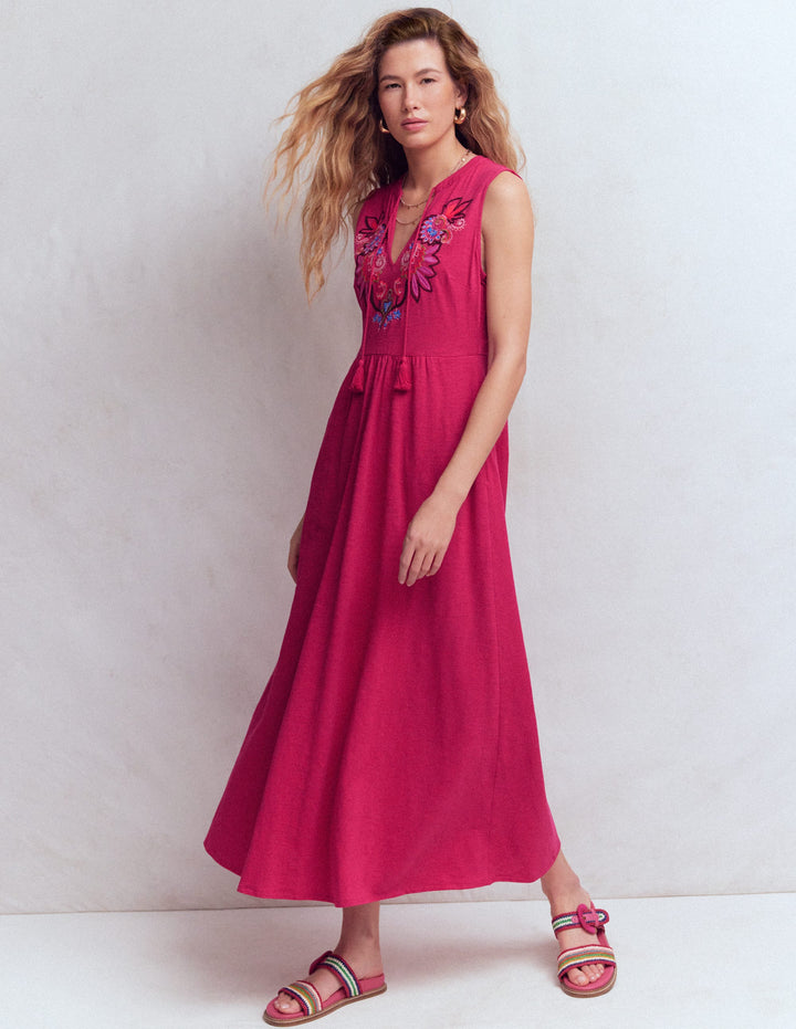 Jersey-Maxikleid mit gekerbtem Ausschnitt-Granita
