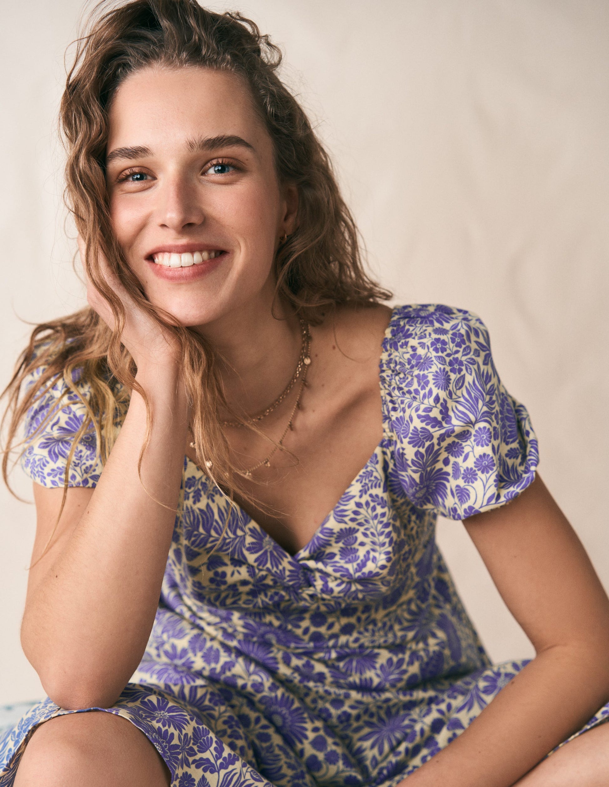 Twist Front Linen Blend Dress-Han Purple, Flowerbed Bloom-8