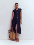 Robe en maille à mancherons-Bleu marine