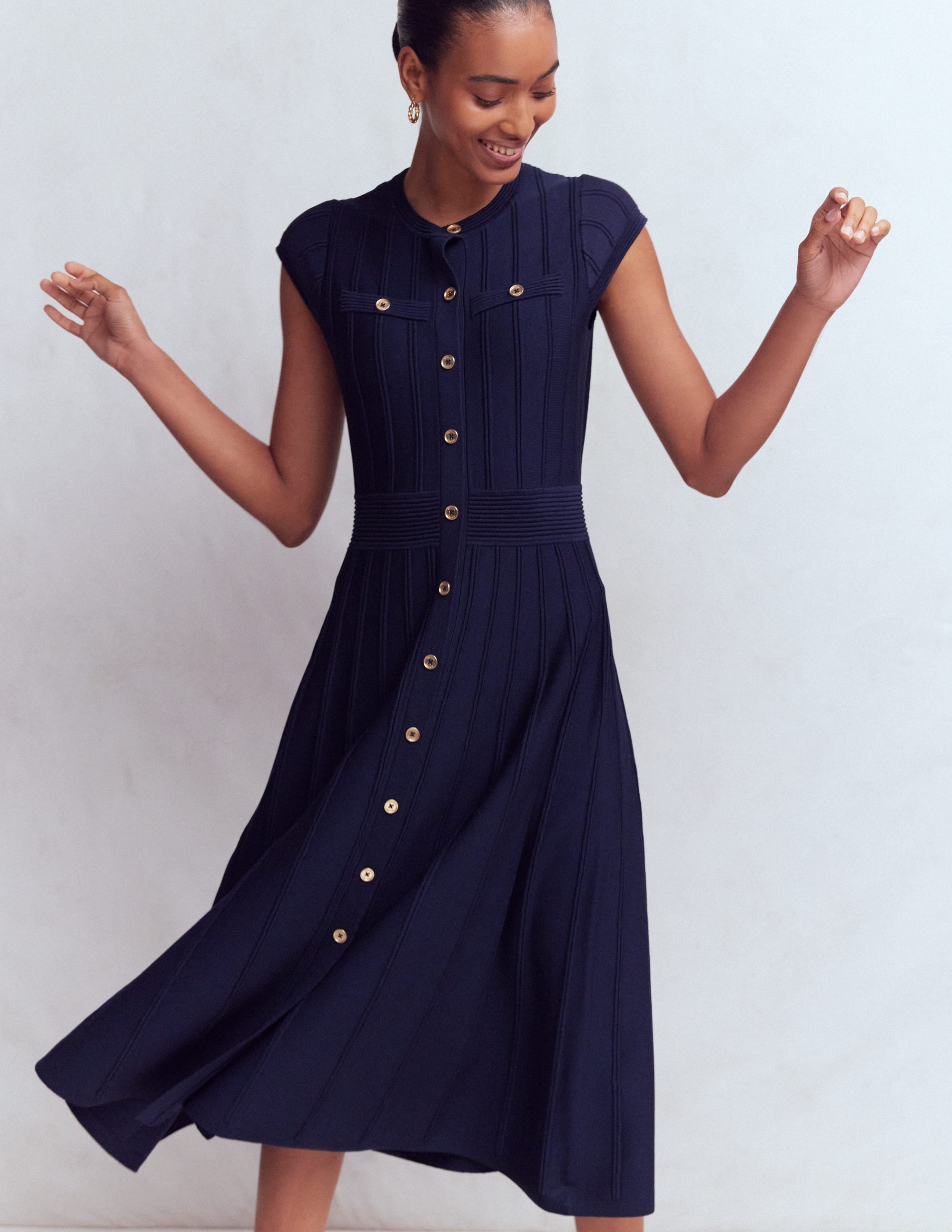 Strickkleid mit Flügelärmeln-Marineblau - Image 4