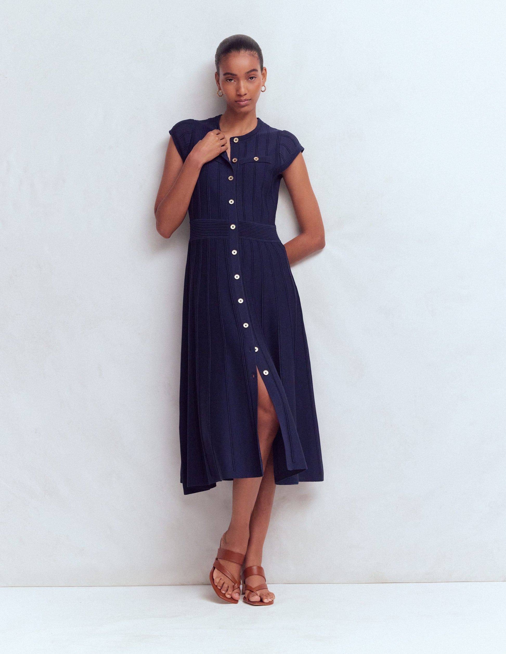 Strickkleid mit Flügelärmeln-Marineblau-6